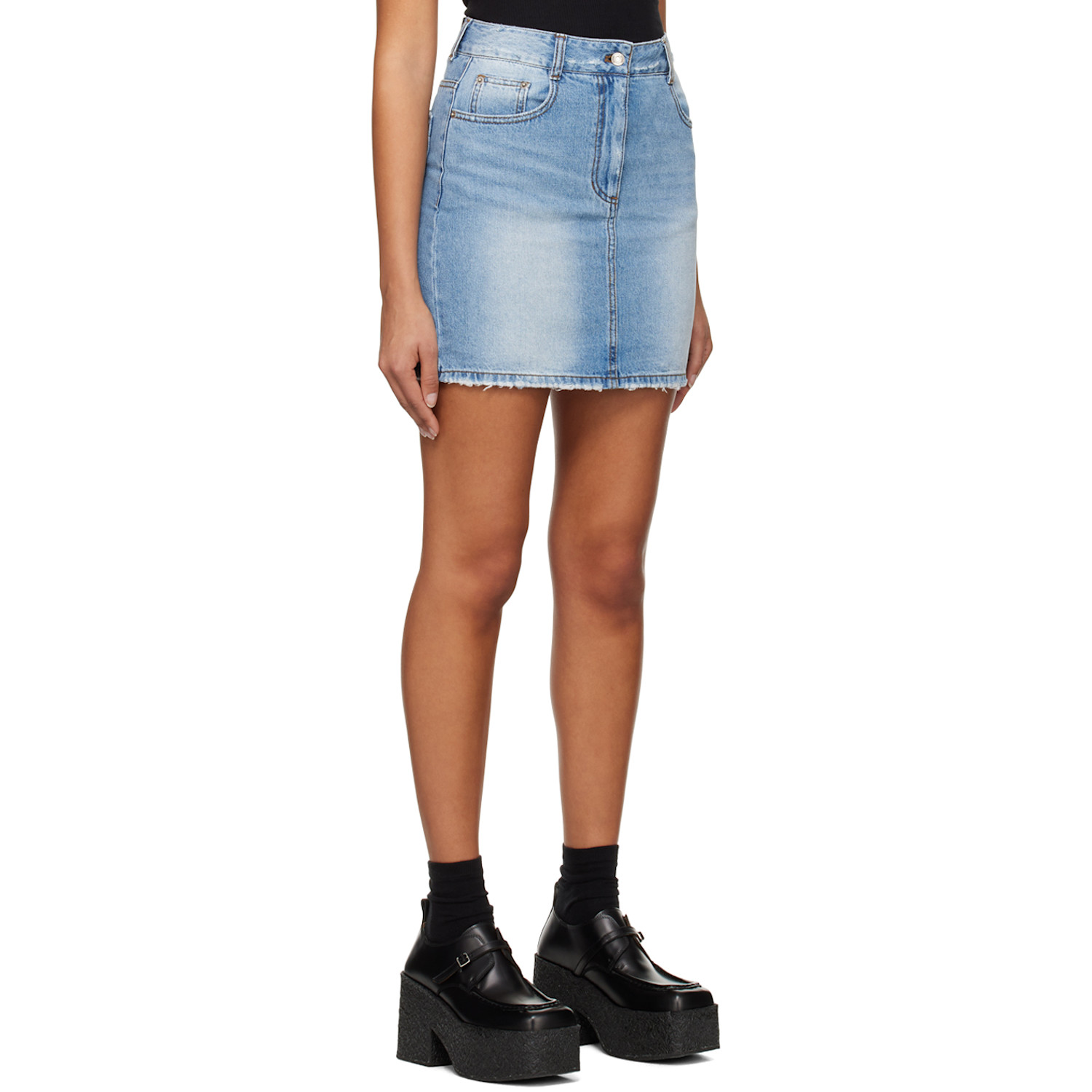  Juun.j Blue Destroyed Denim Miniskirt 