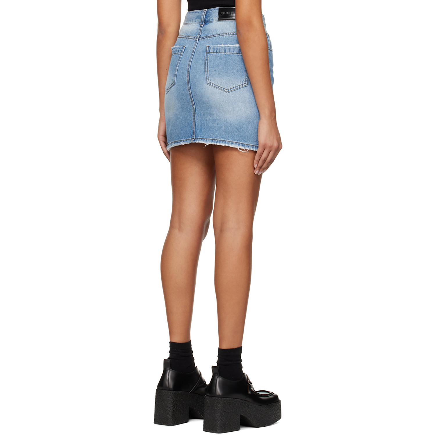  Juun.j Blue Destroyed Denim Miniskirt 