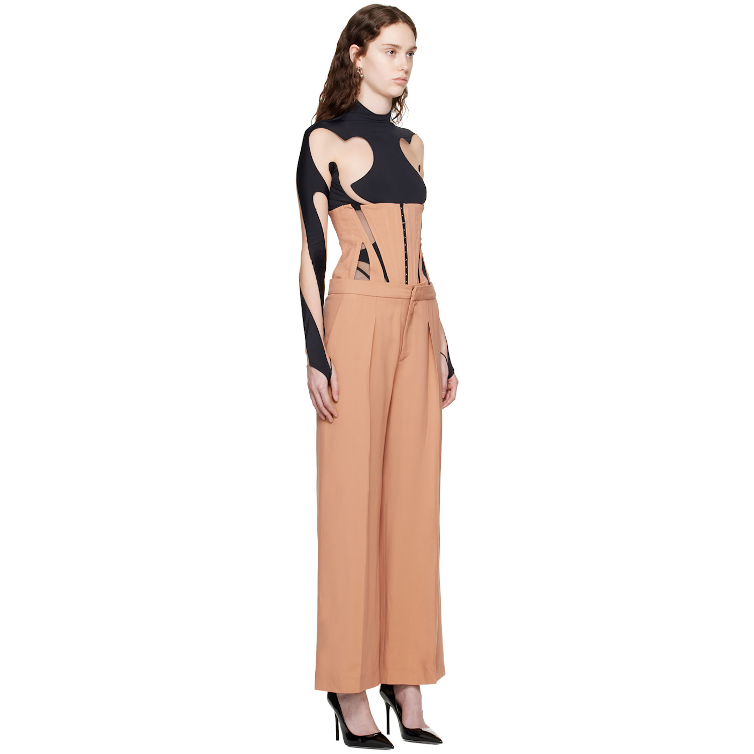  Mugler Tan Tailored Trousers & Corset Set 