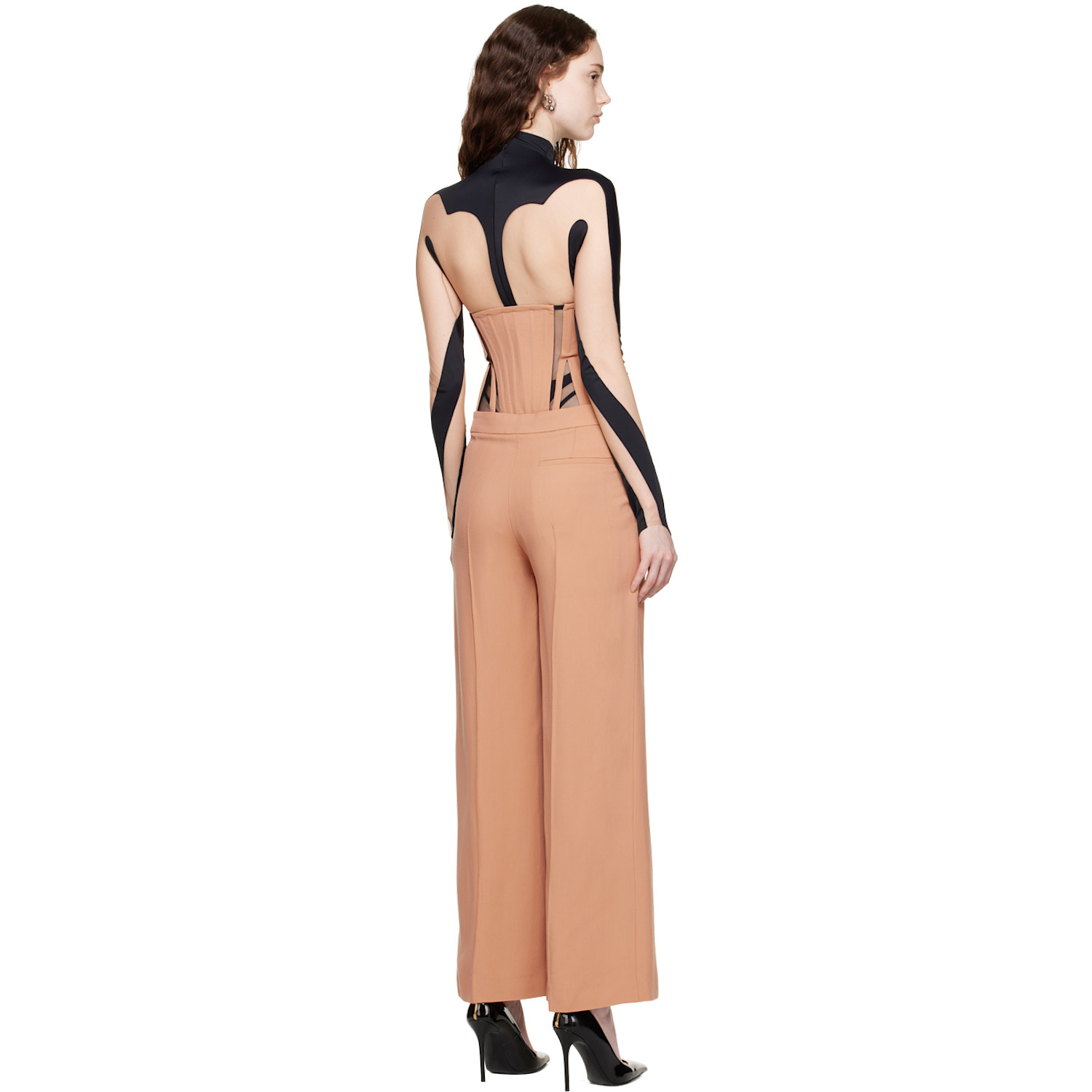  Mugler Tan Tailored Trousers & Corset Set 