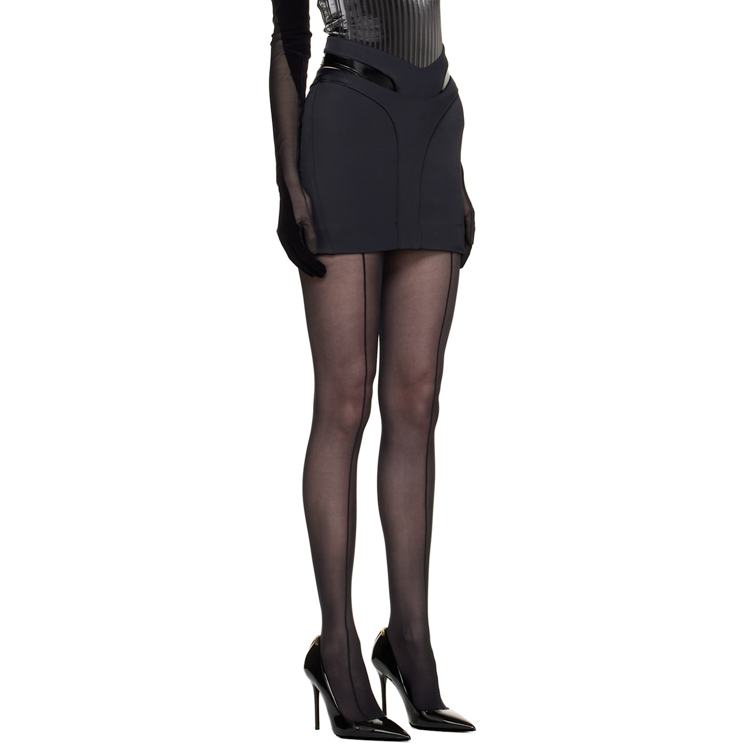  Mugler Black Thong Miniskirt 