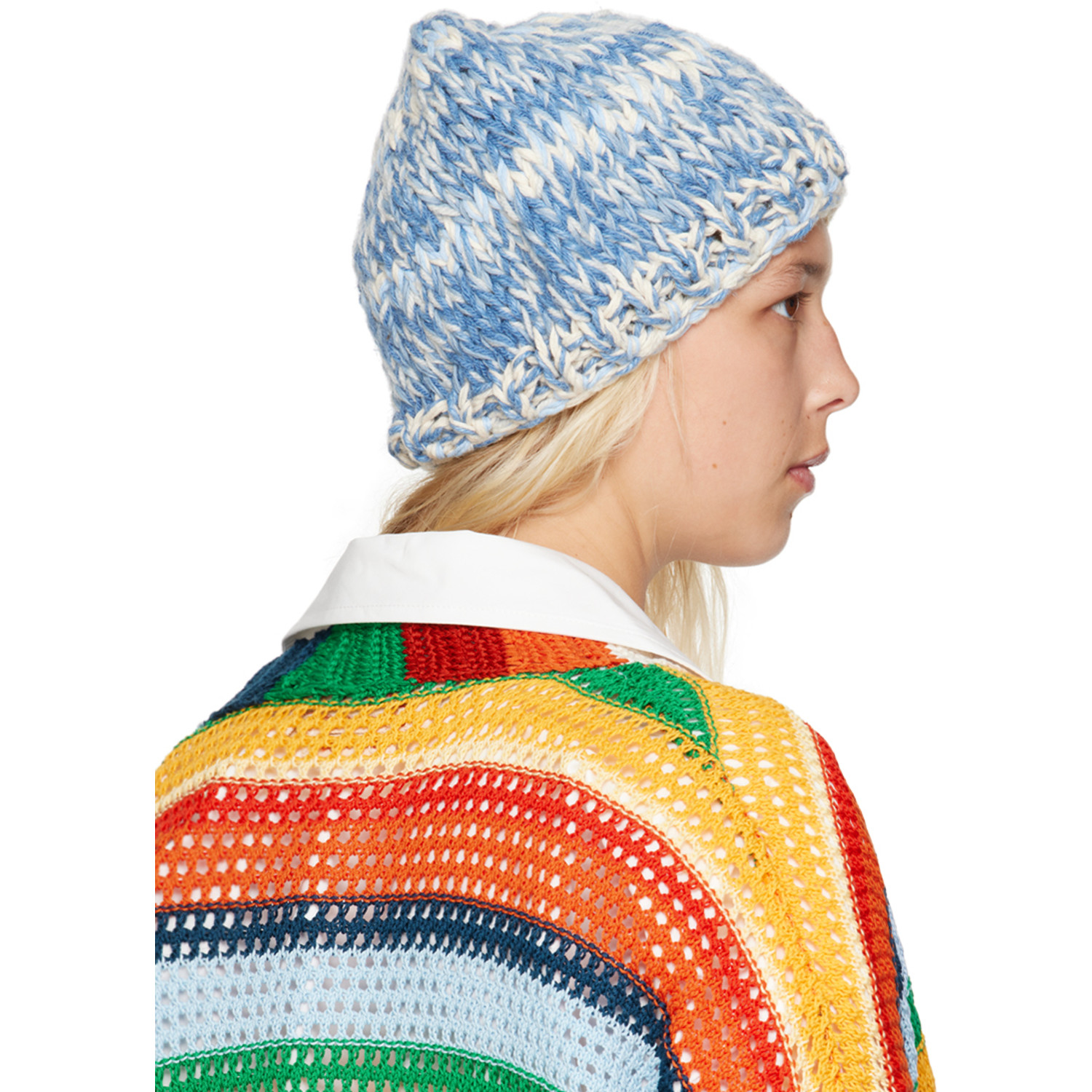  Nicholas Daley Blue & Off-white Ribbed Beanie 