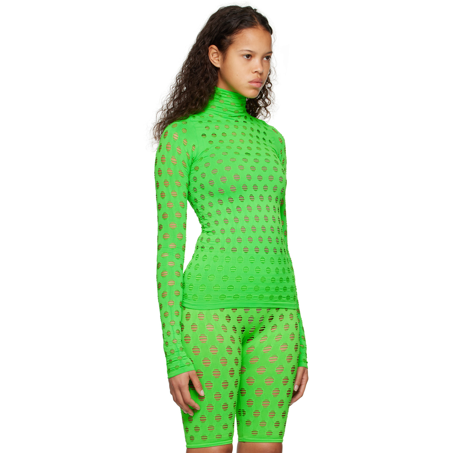  Maisie Wilen Green Perforated Turtleneck 