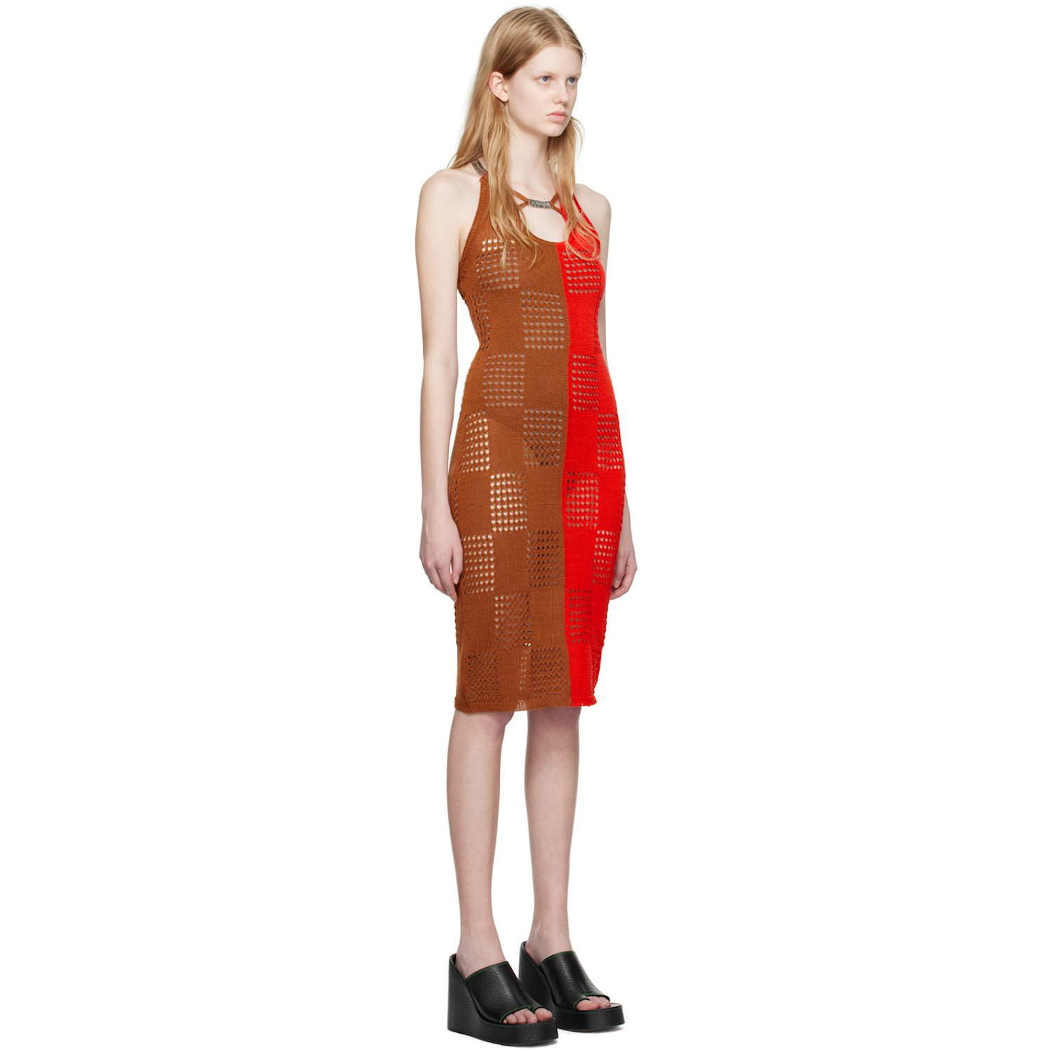  Andersson Bell Red & Brown Keira Midi Dress 