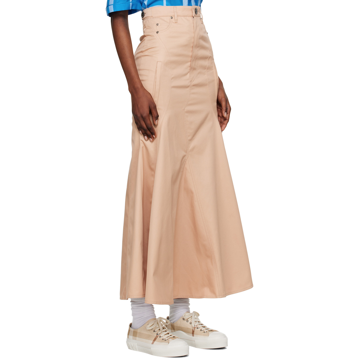  Burberry Beige Flared Maxi Skirt 