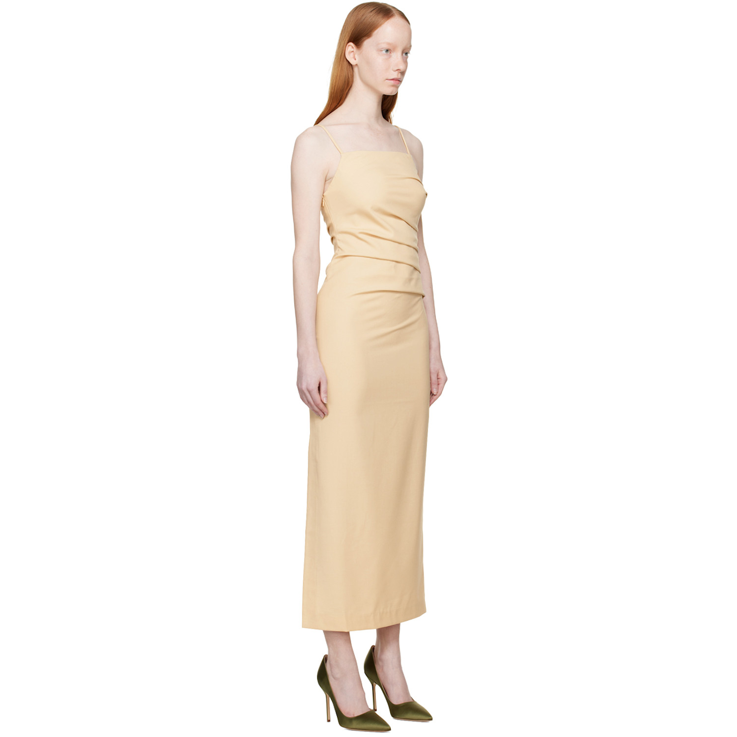  Wynn Hamlyn Beige Martha Midi Dress 