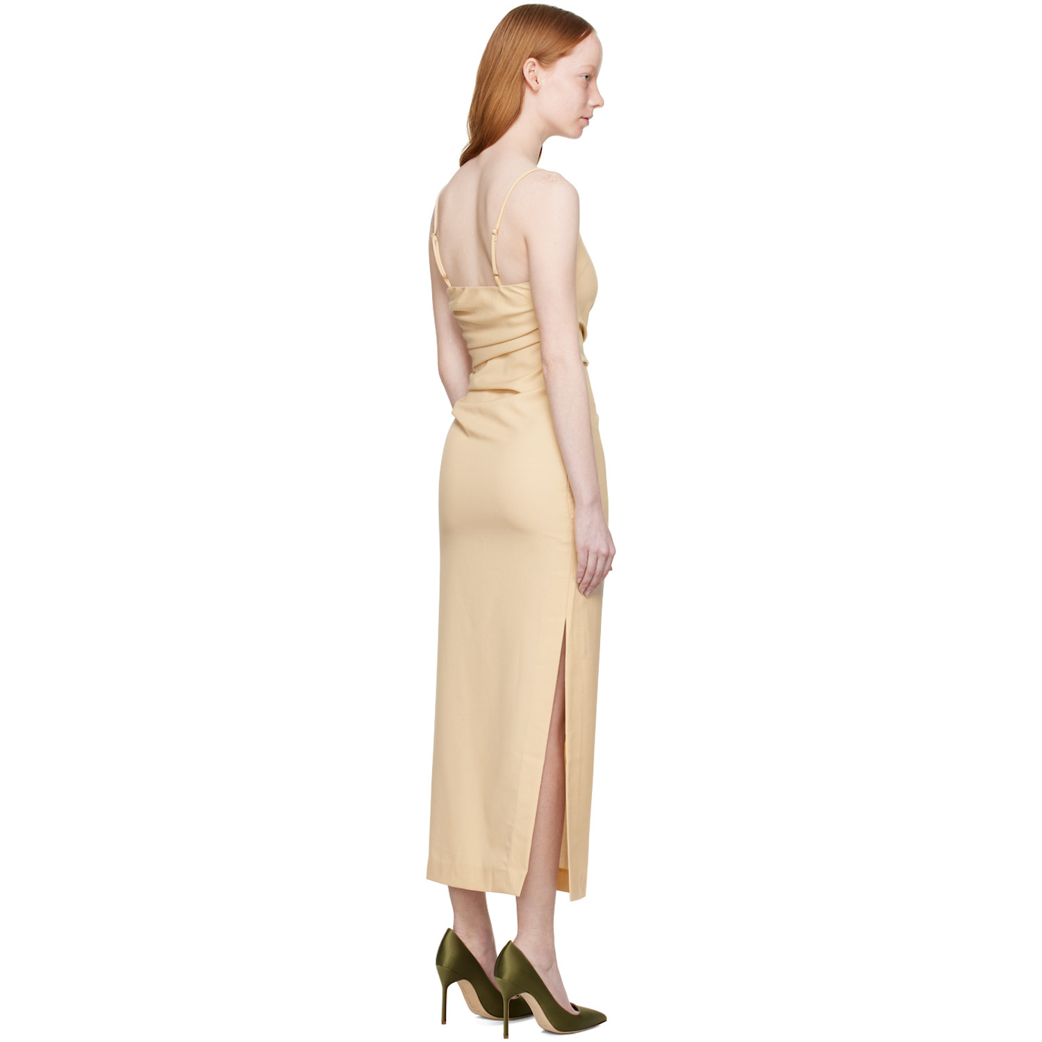  Wynn Hamlyn Beige Martha Midi Dress 
