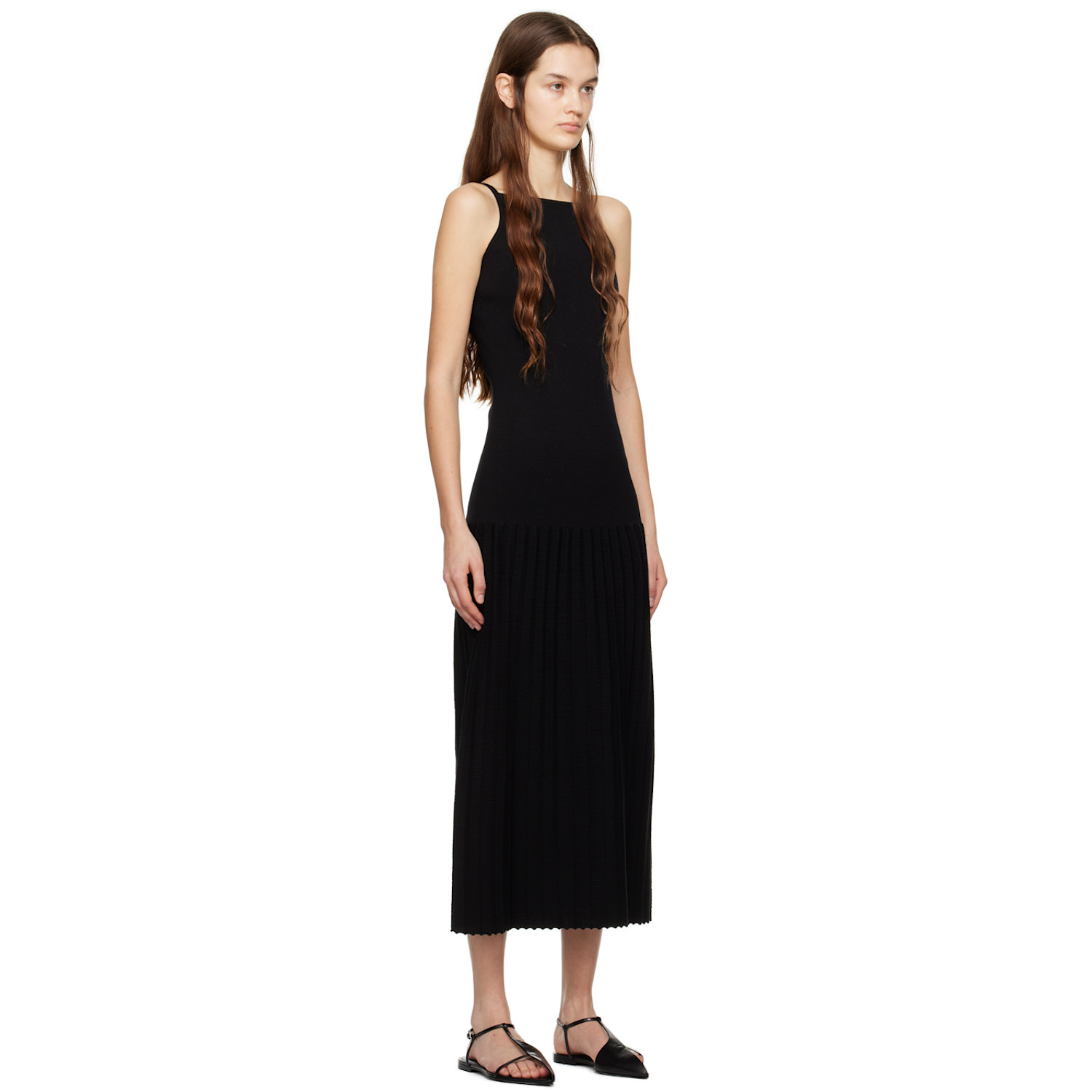  Wynn Hamlyn Black Accordion Slip Maxi Dress 