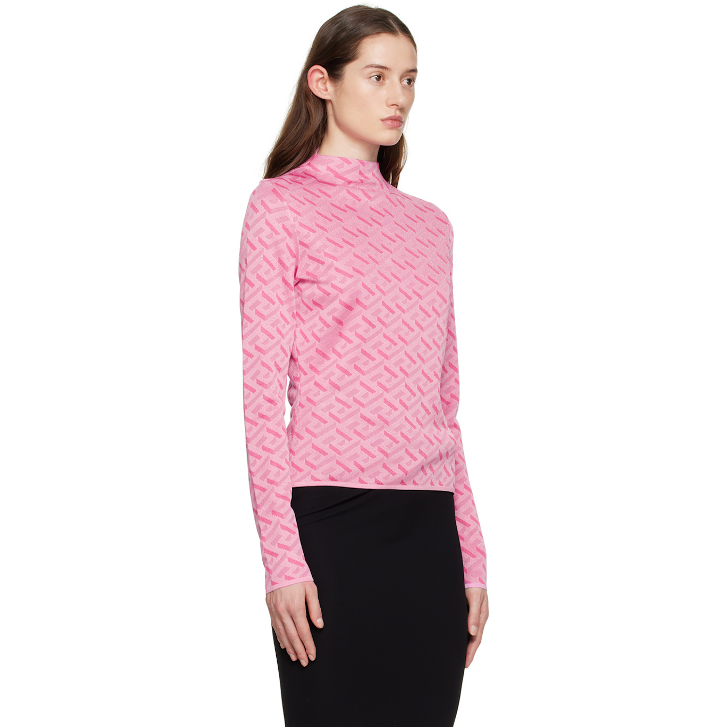  Versace Pink 'la Greca' Long Sleeve Crewneck 