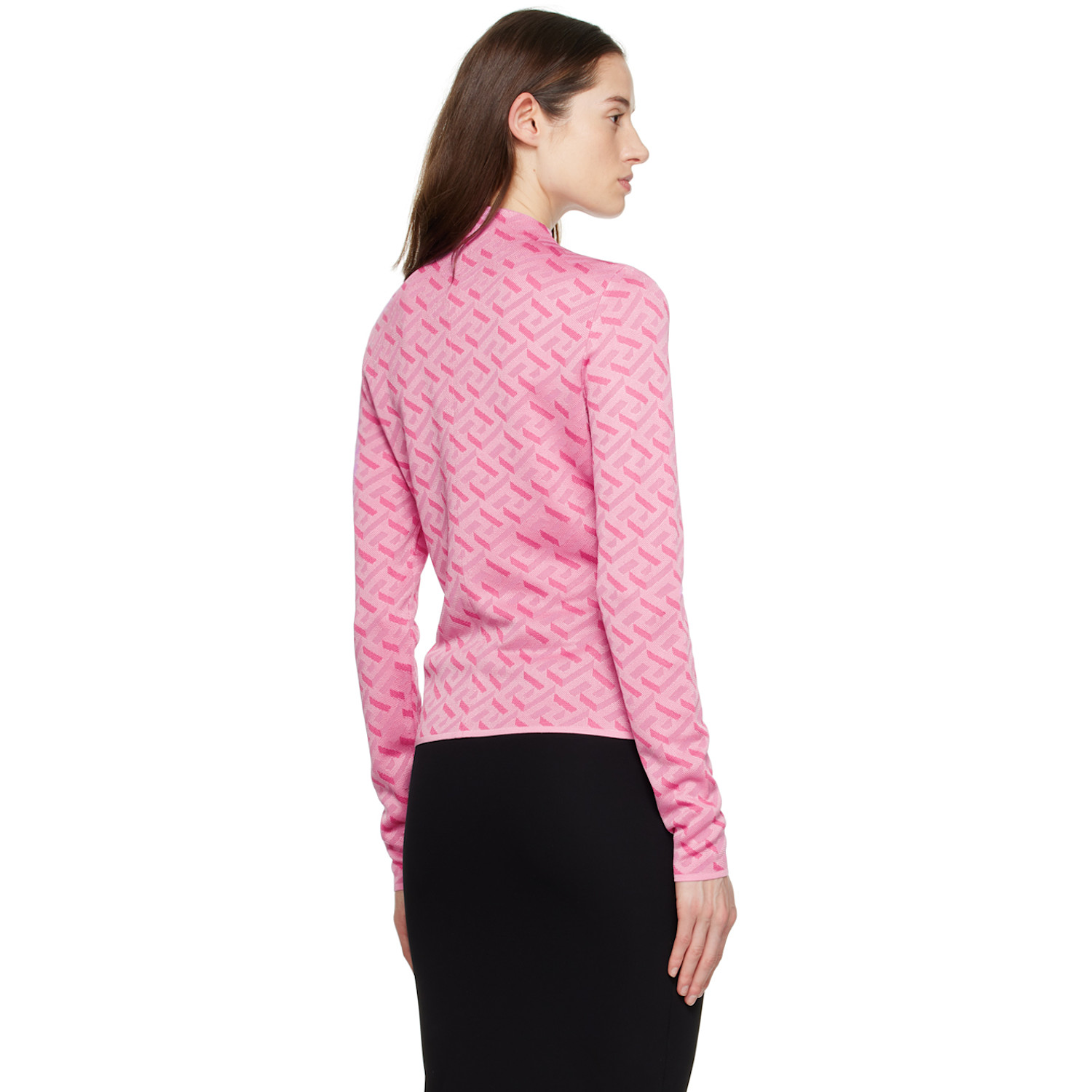  Versace Pink 'la Greca' Long Sleeve Crewneck 