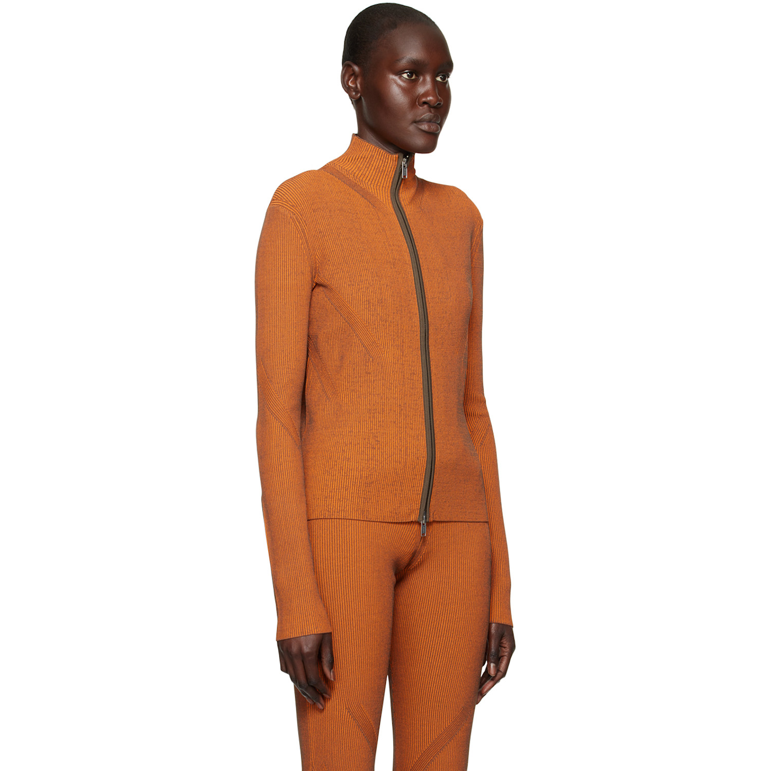  Dion Lee Orange Angled Rib Zip-up Sweater 