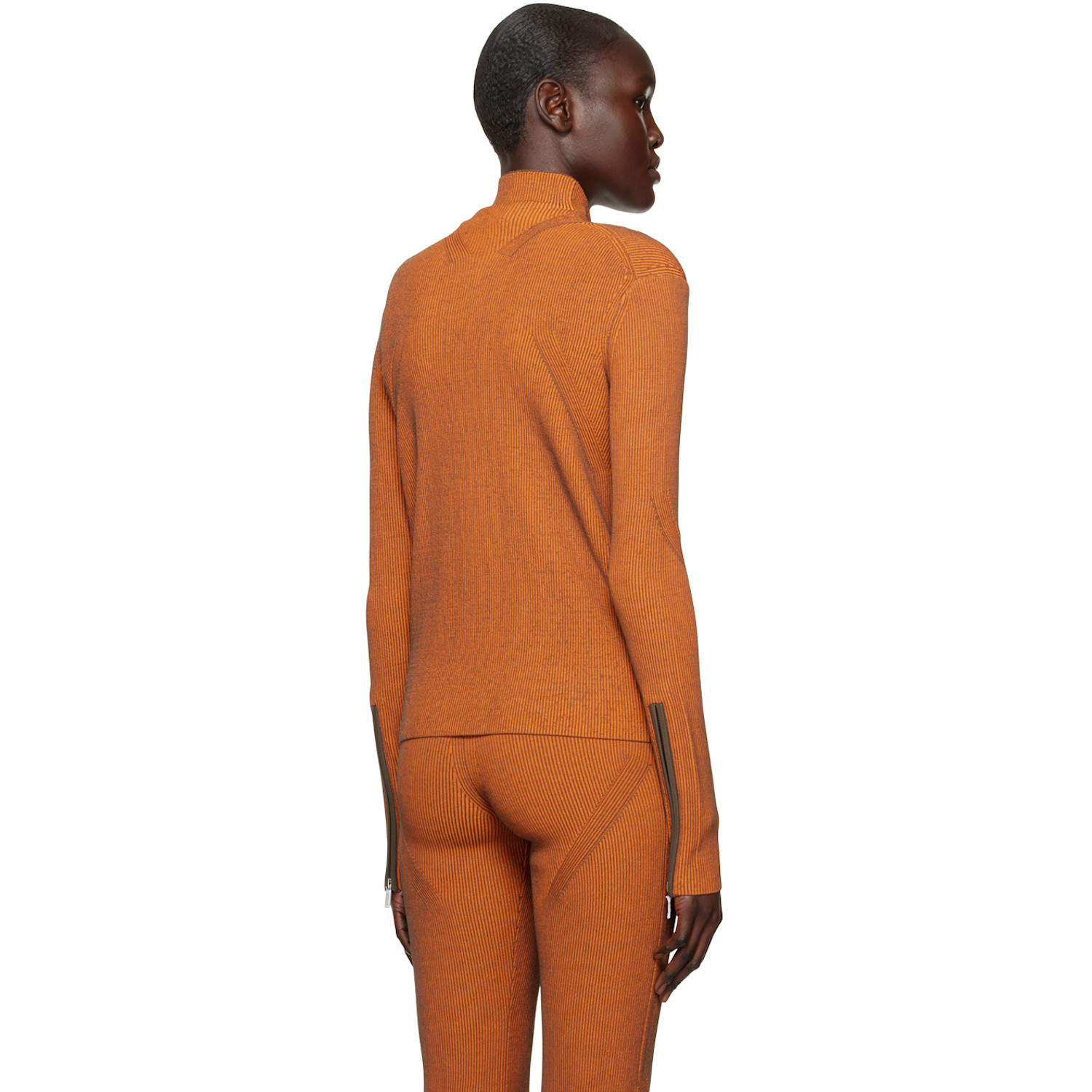  Dion Lee Orange Angled Rib Zip-up Sweater 