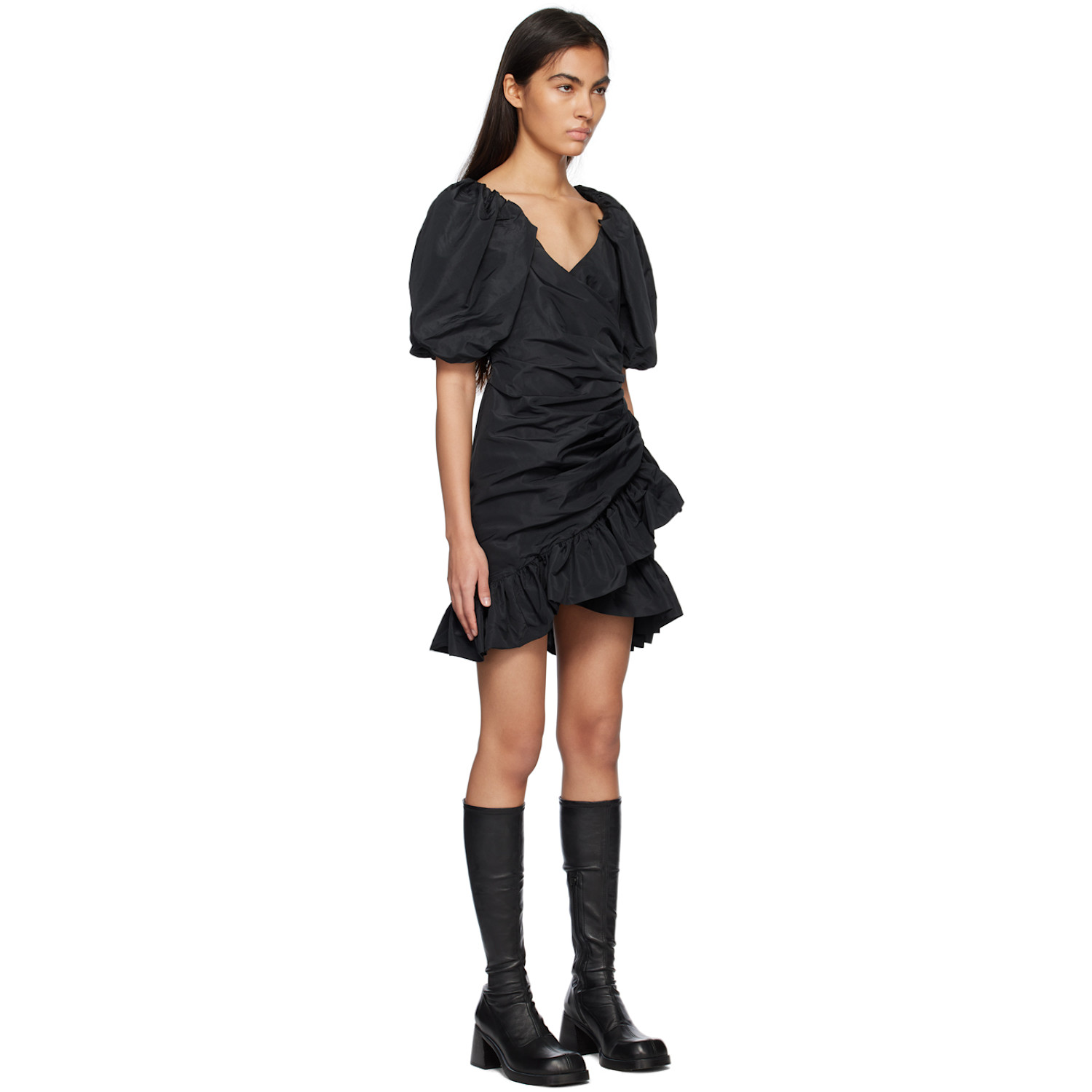  Msgm Black Ruffled Mini Dress 