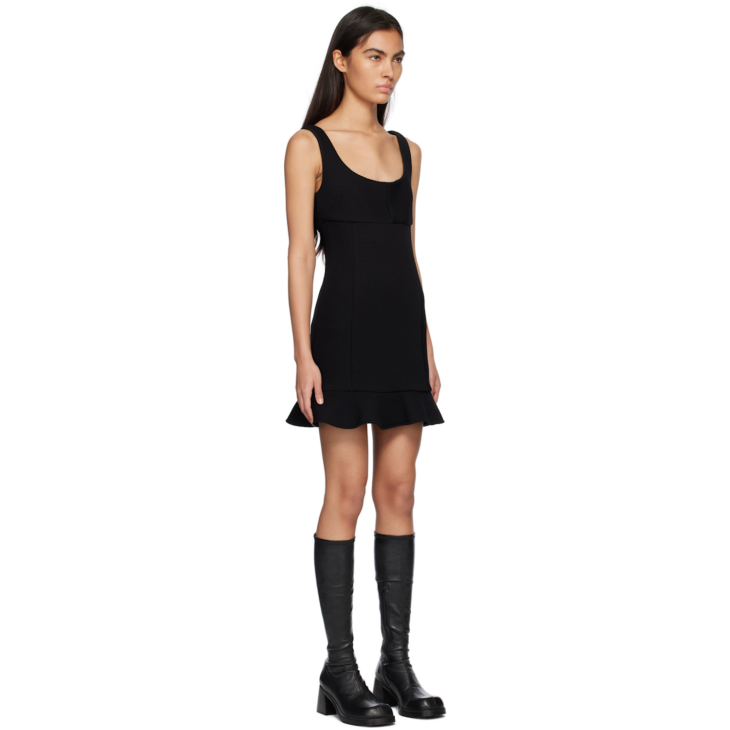  Msgm Black Ruffled Edge Mini Dress 