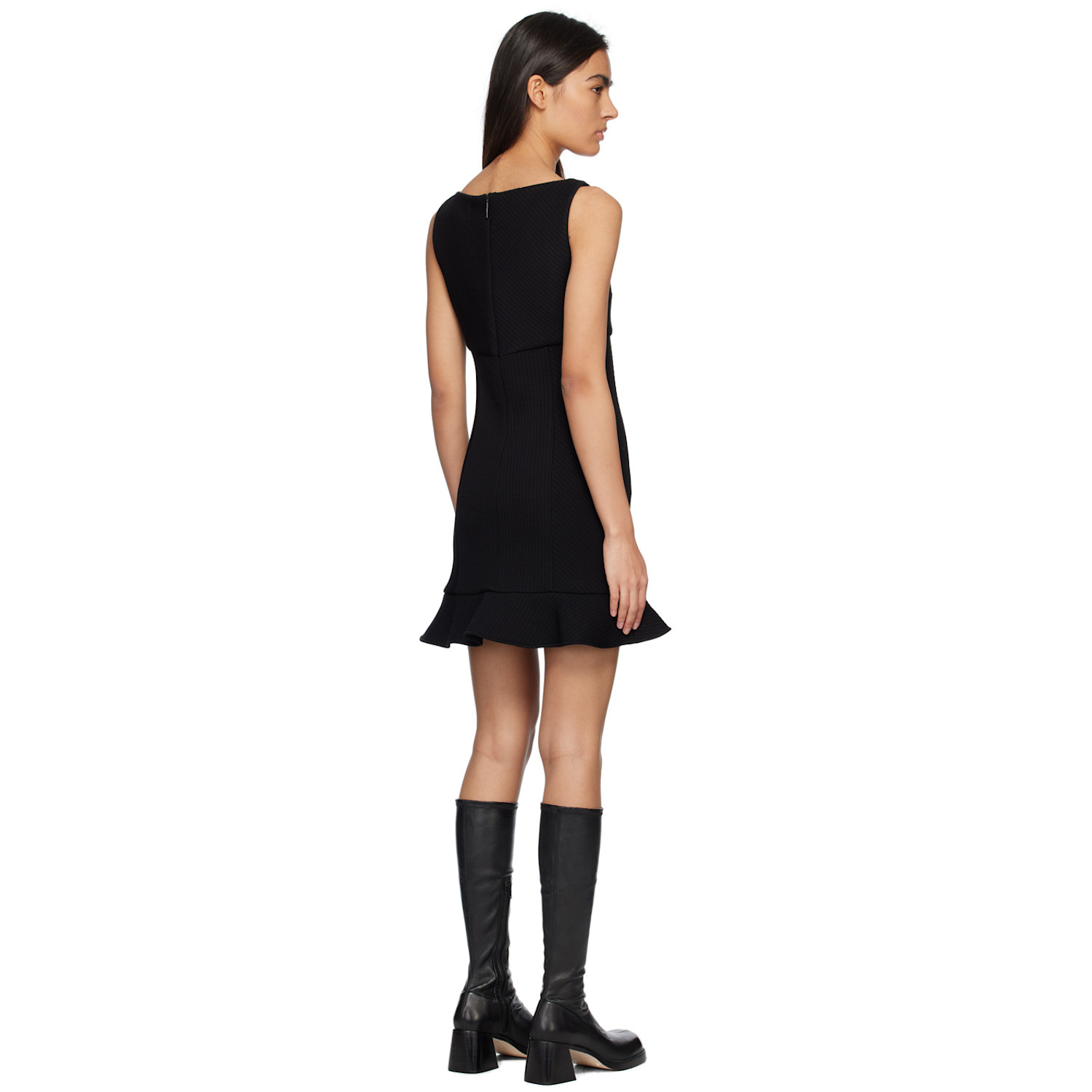  Msgm Black Ruffled Edge Mini Dress 