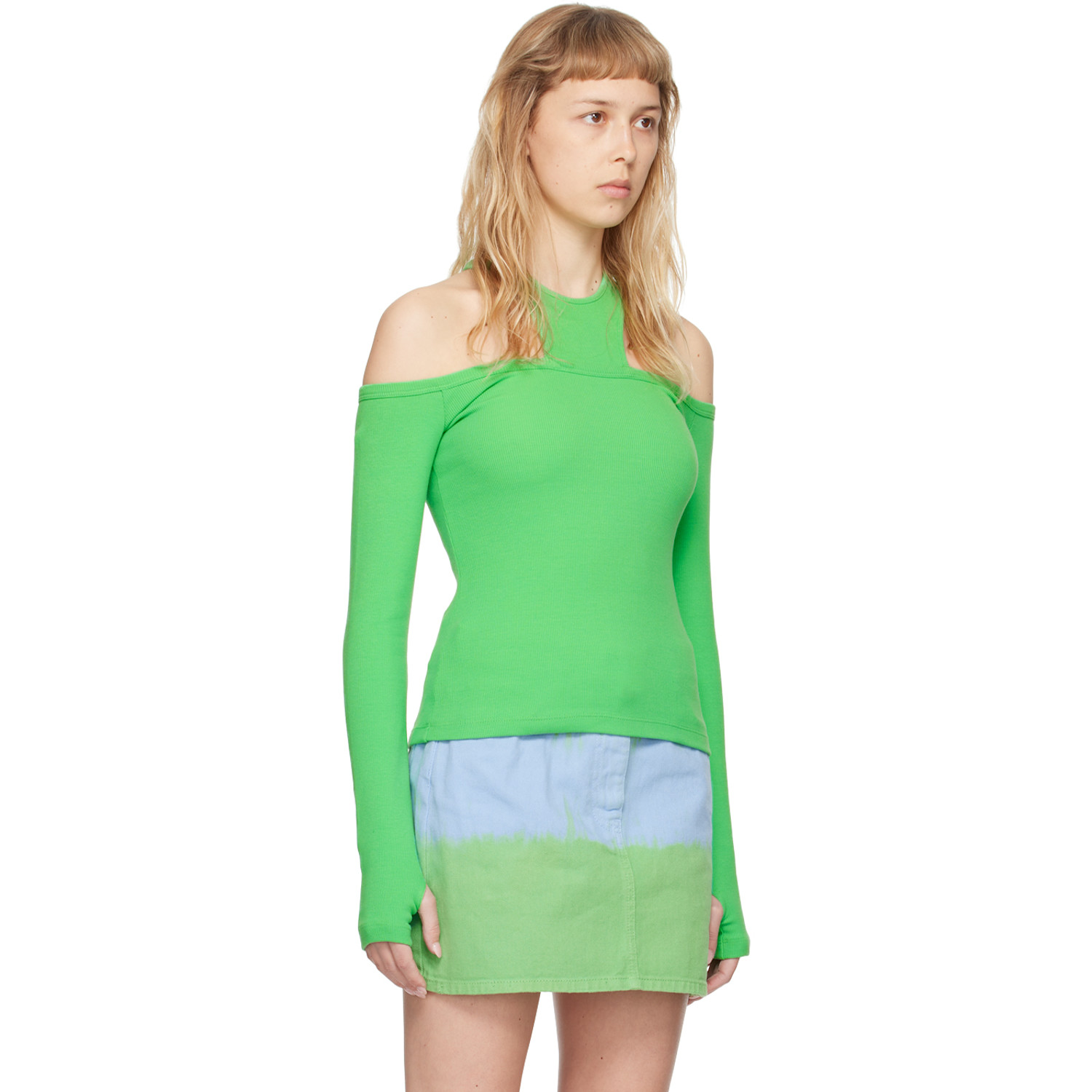  Msgm Green Cutout Long Sleeve T-shirt 