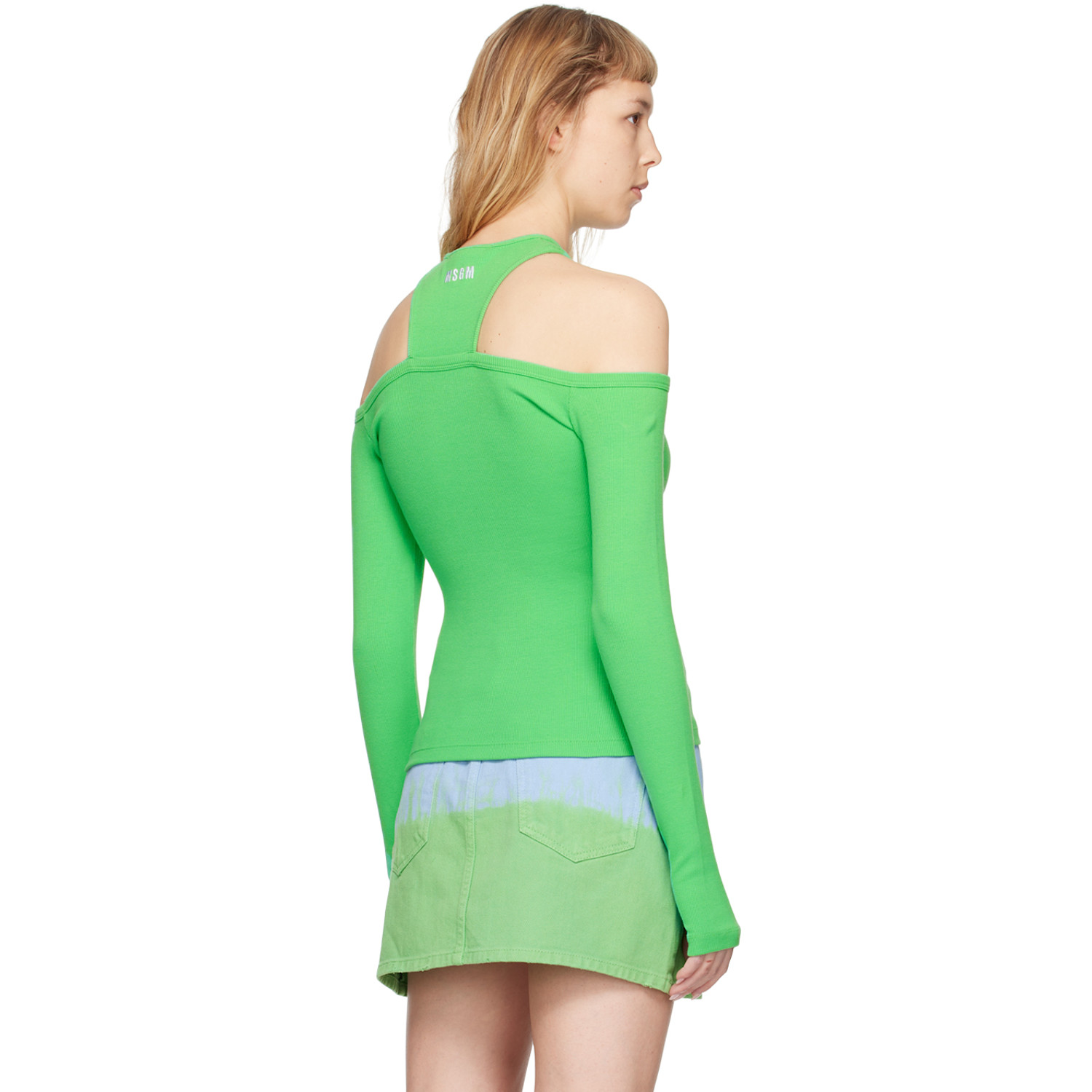  Msgm Green Cutout Long Sleeve T-shirt 