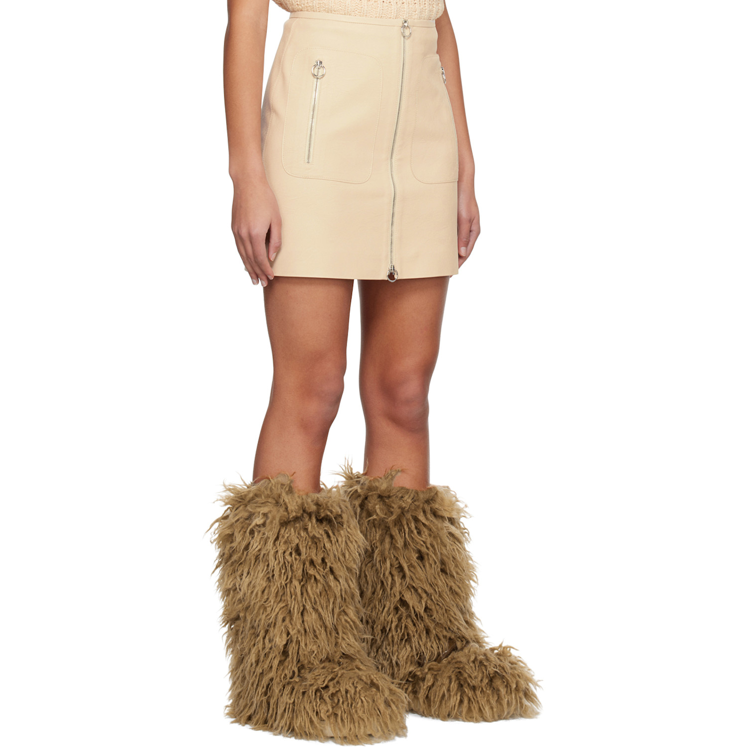  Stella Mccartney Off-white Zip Faux-leather Miniskirt 