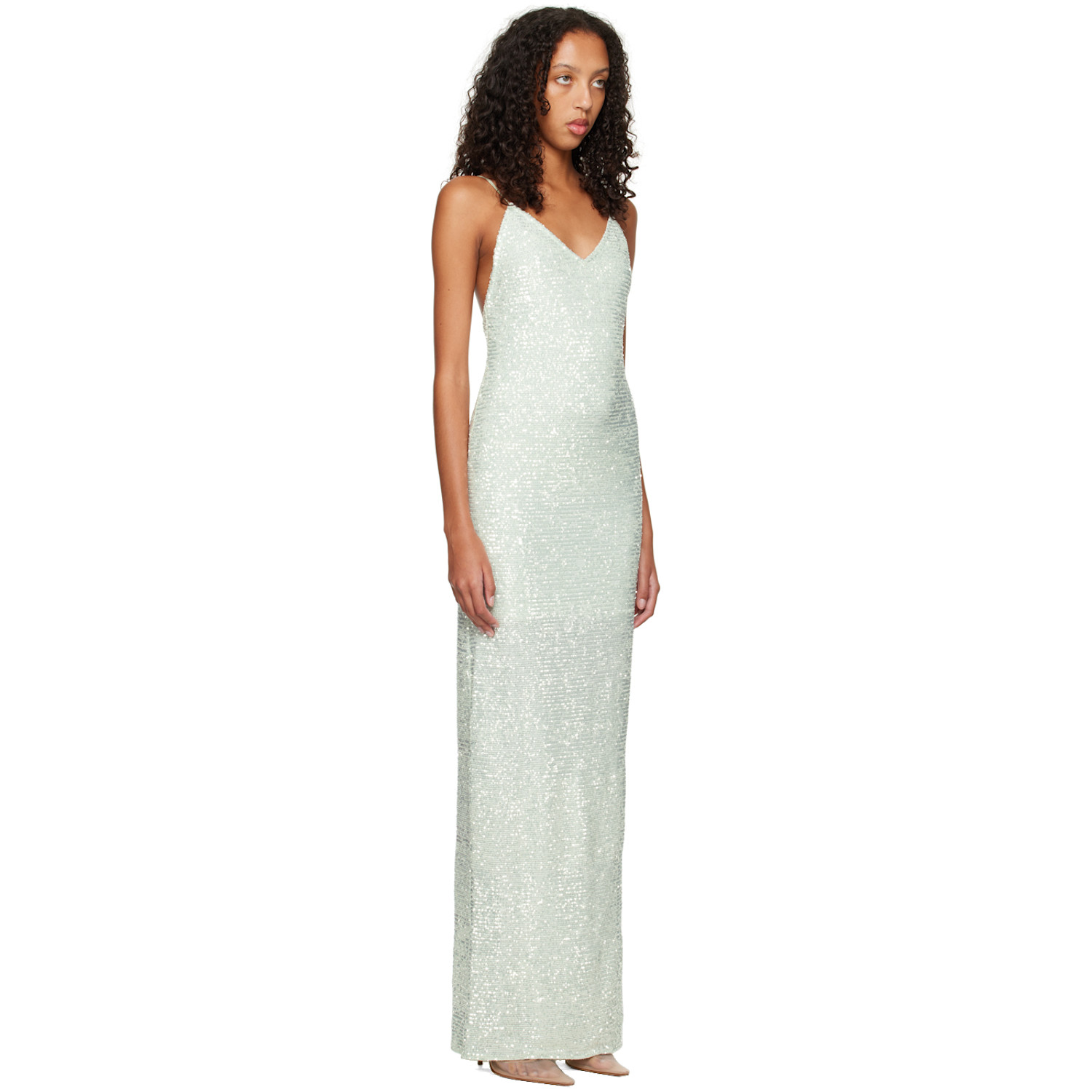  Nina Ricci Green Sequinned Maxi Dress 