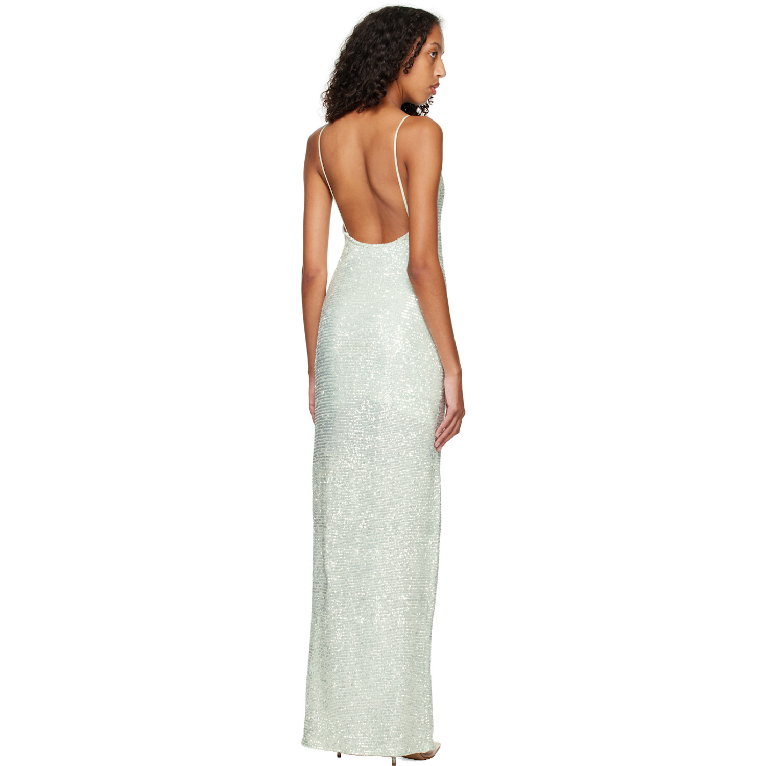  Nina Ricci Green Sequinned Maxi Dress 
