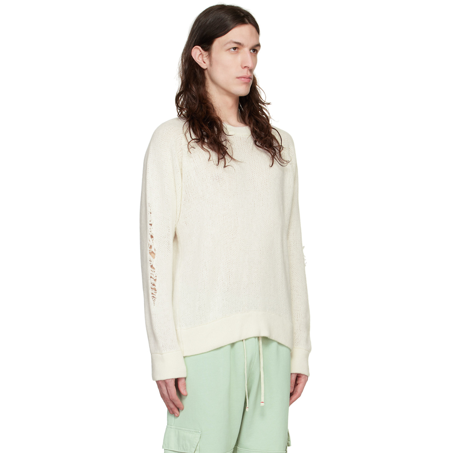  Les Tien Off-white Distressed Sweater 