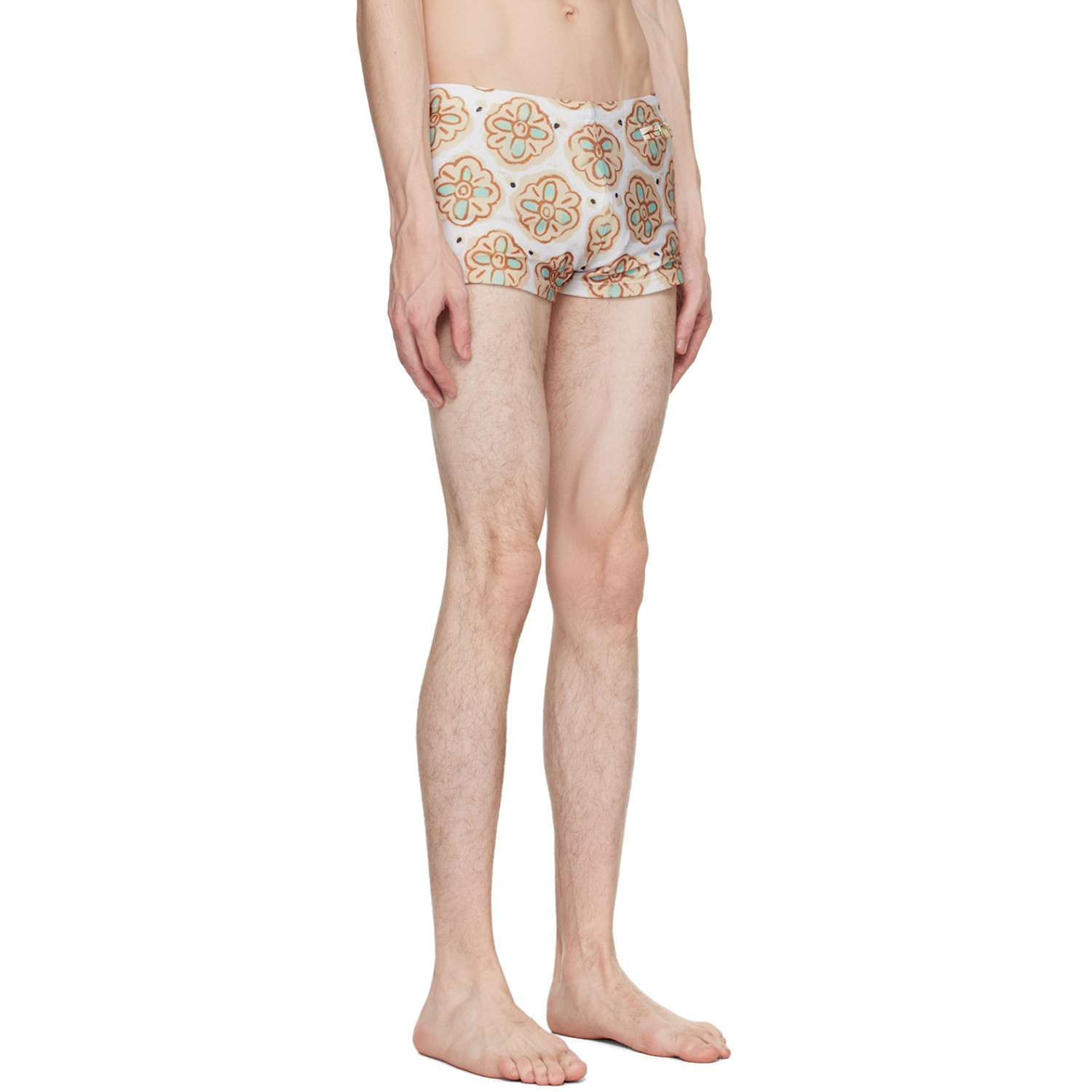  Commas Beige Painted Flower Square Swim Briefs 