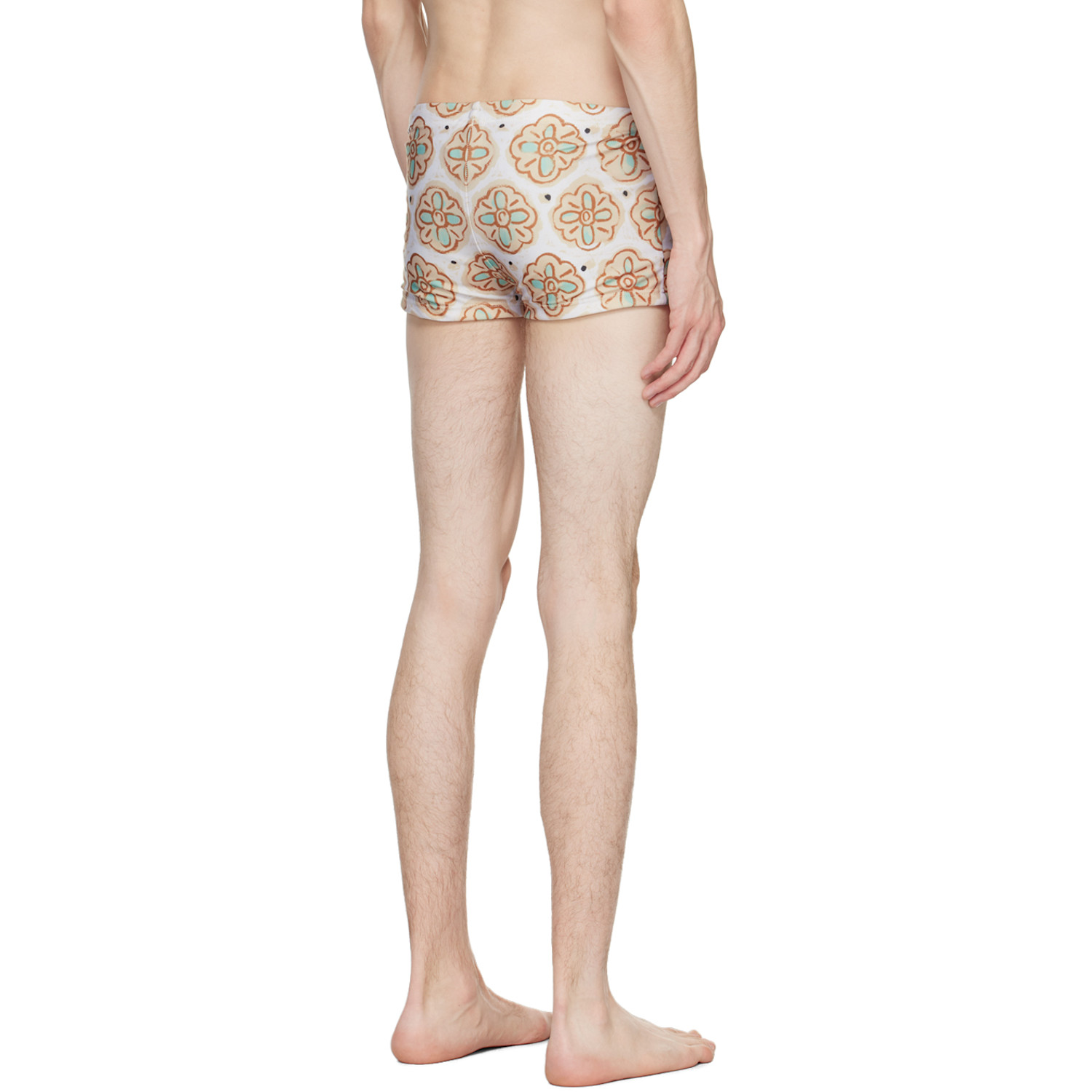  Commas Beige Painted Flower Square Swim Briefs 