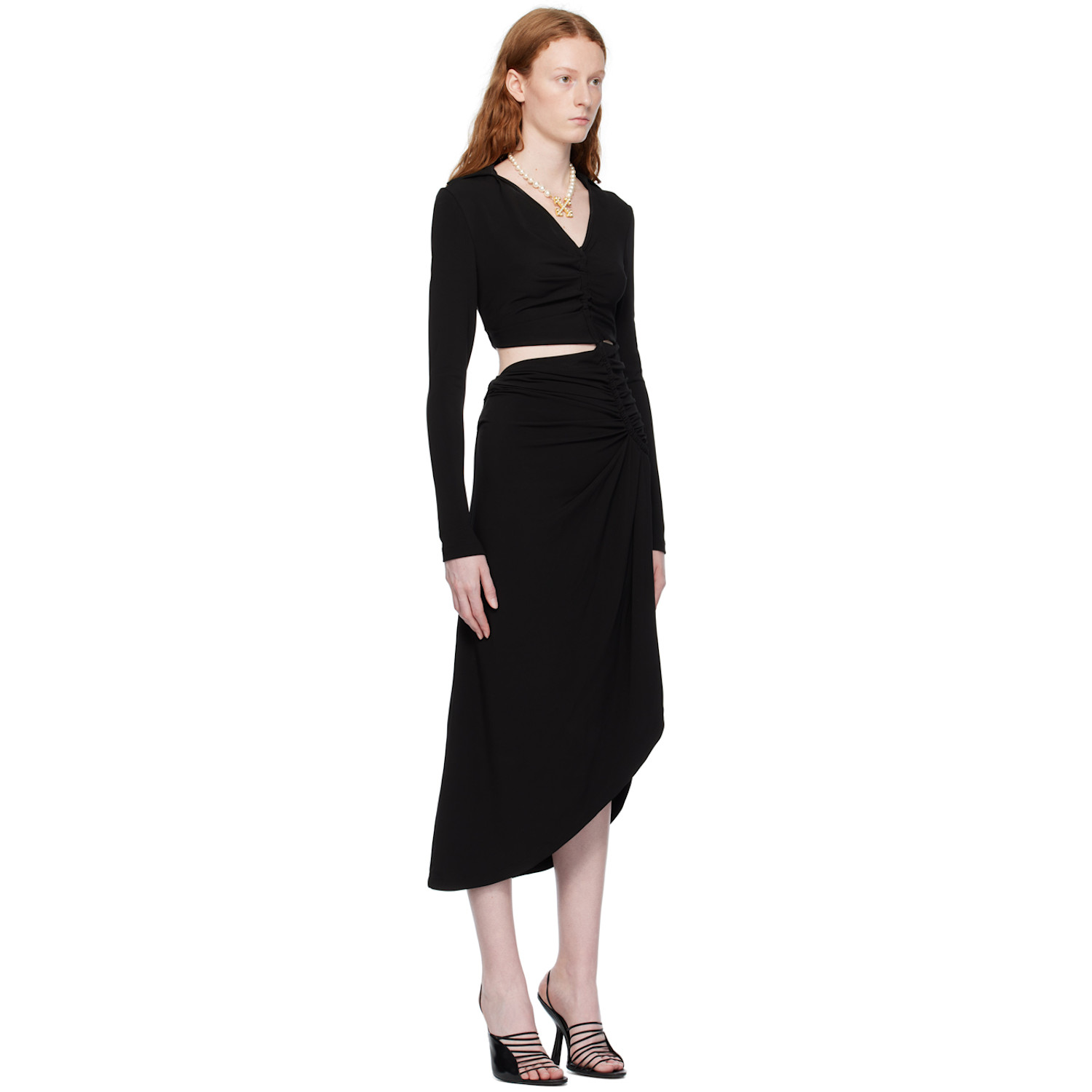  Off-white Black Ruched Midi Dress 