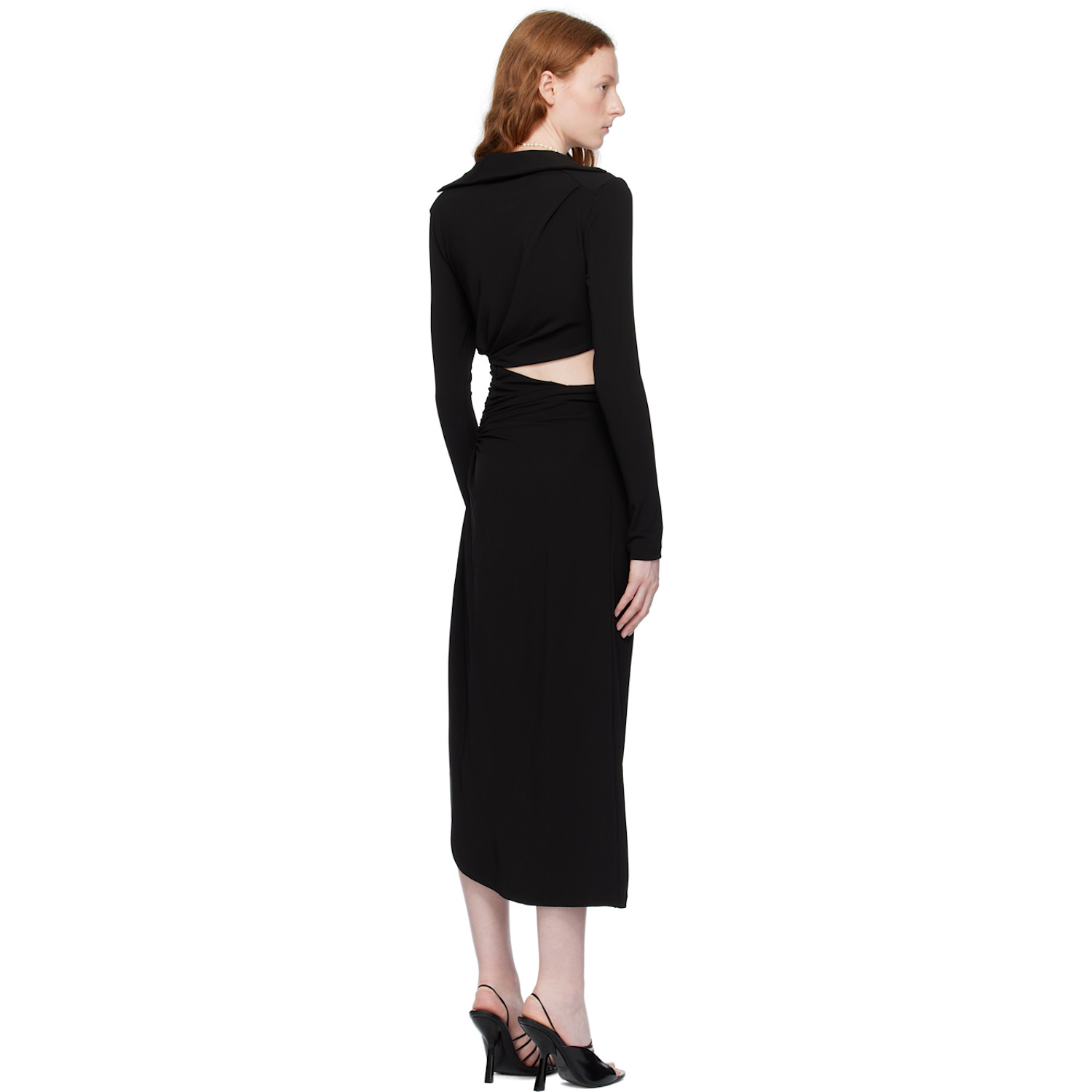  Off-white Black Ruched Midi Dress 