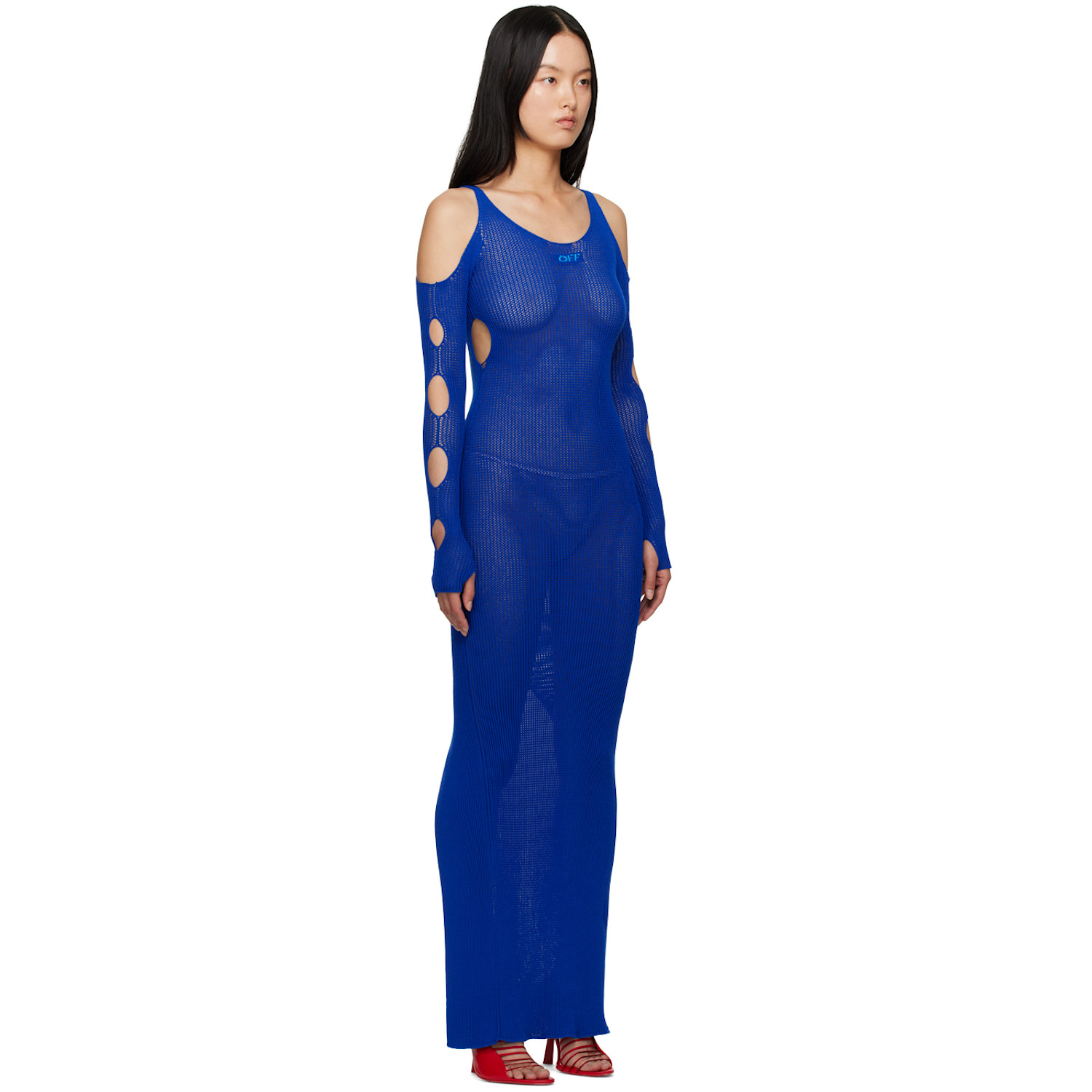  Off-white Blue Hole Net Maxi Dress 