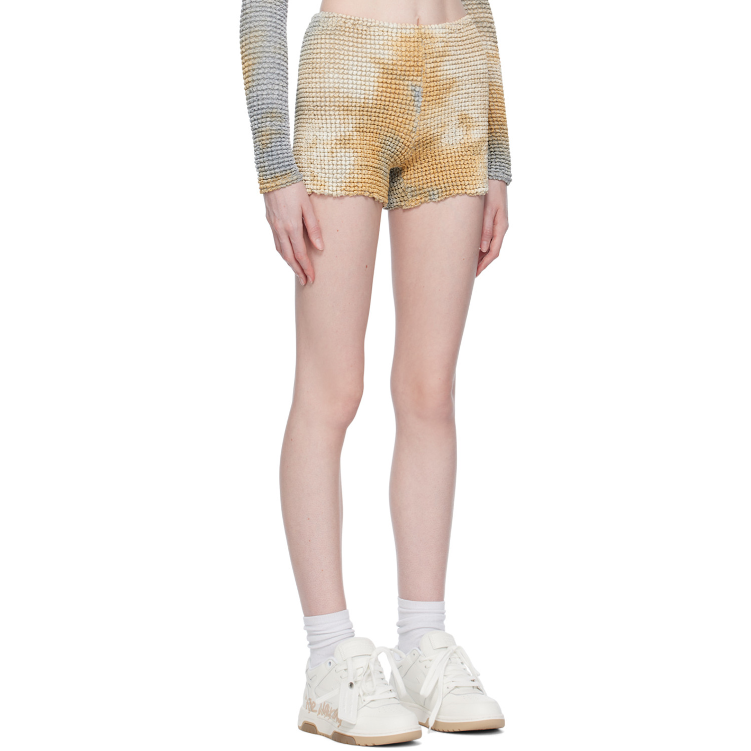  Off-white Beige & Navy Smocked Shorts 