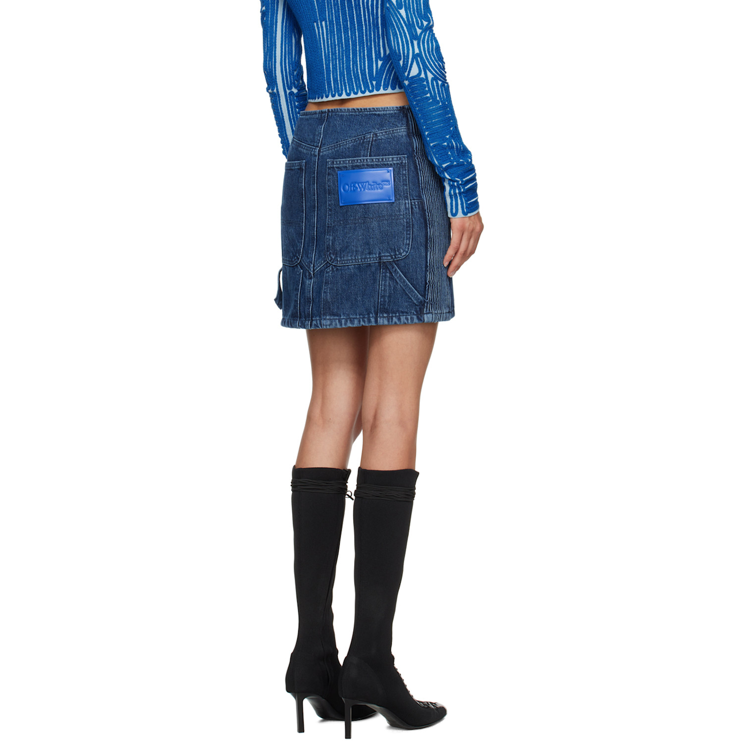  Off-white Blue Motorcycle Hole Denim Miniskirt 