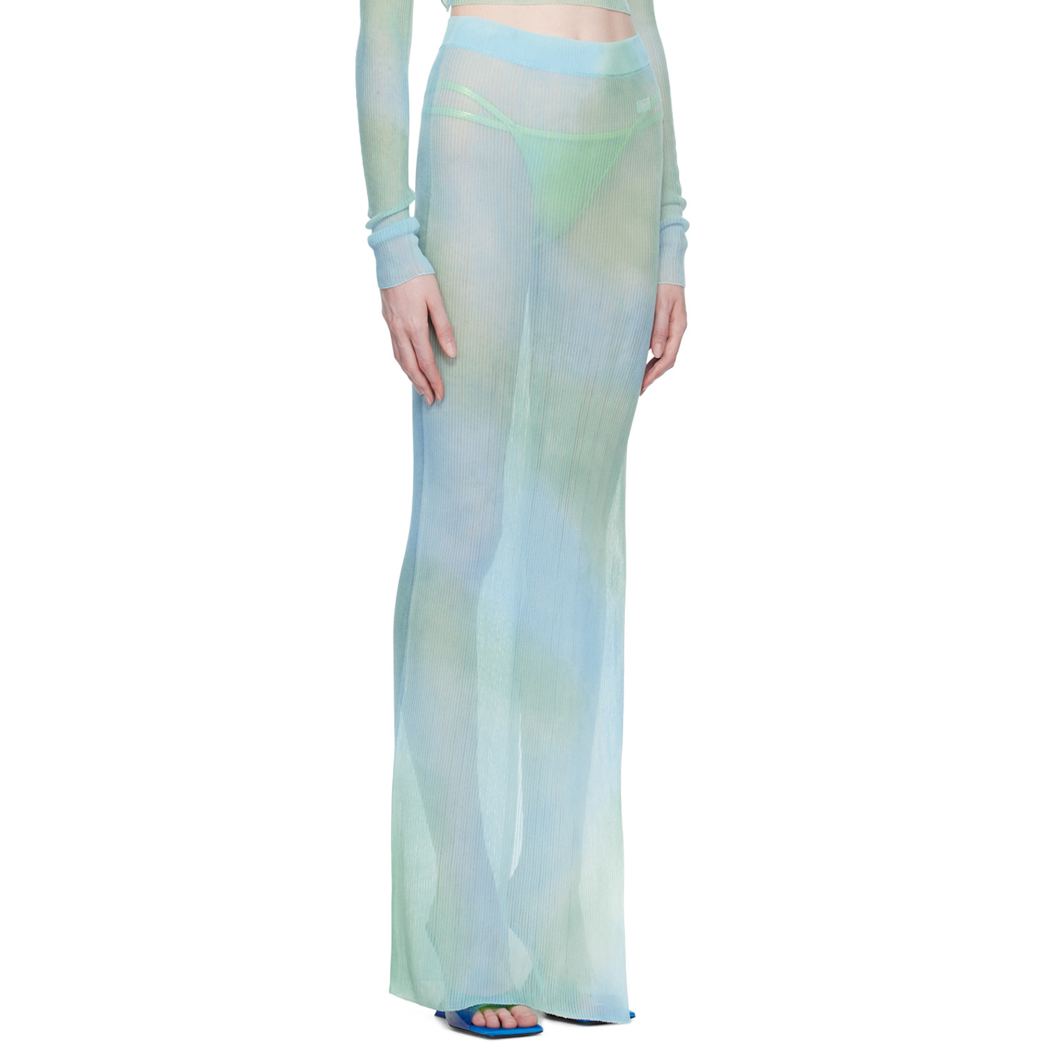  Off-white Blue Tie-dye Midi Skirt 