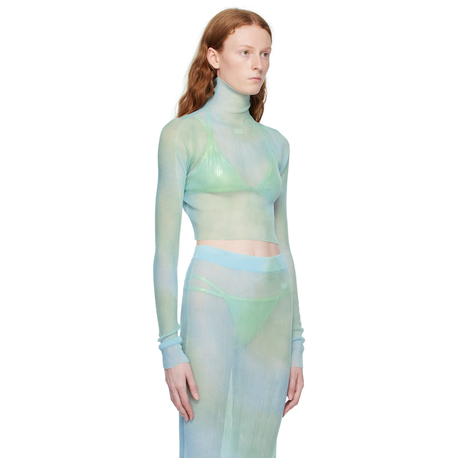  Off-white Blue Tie-dye Turtleneck 