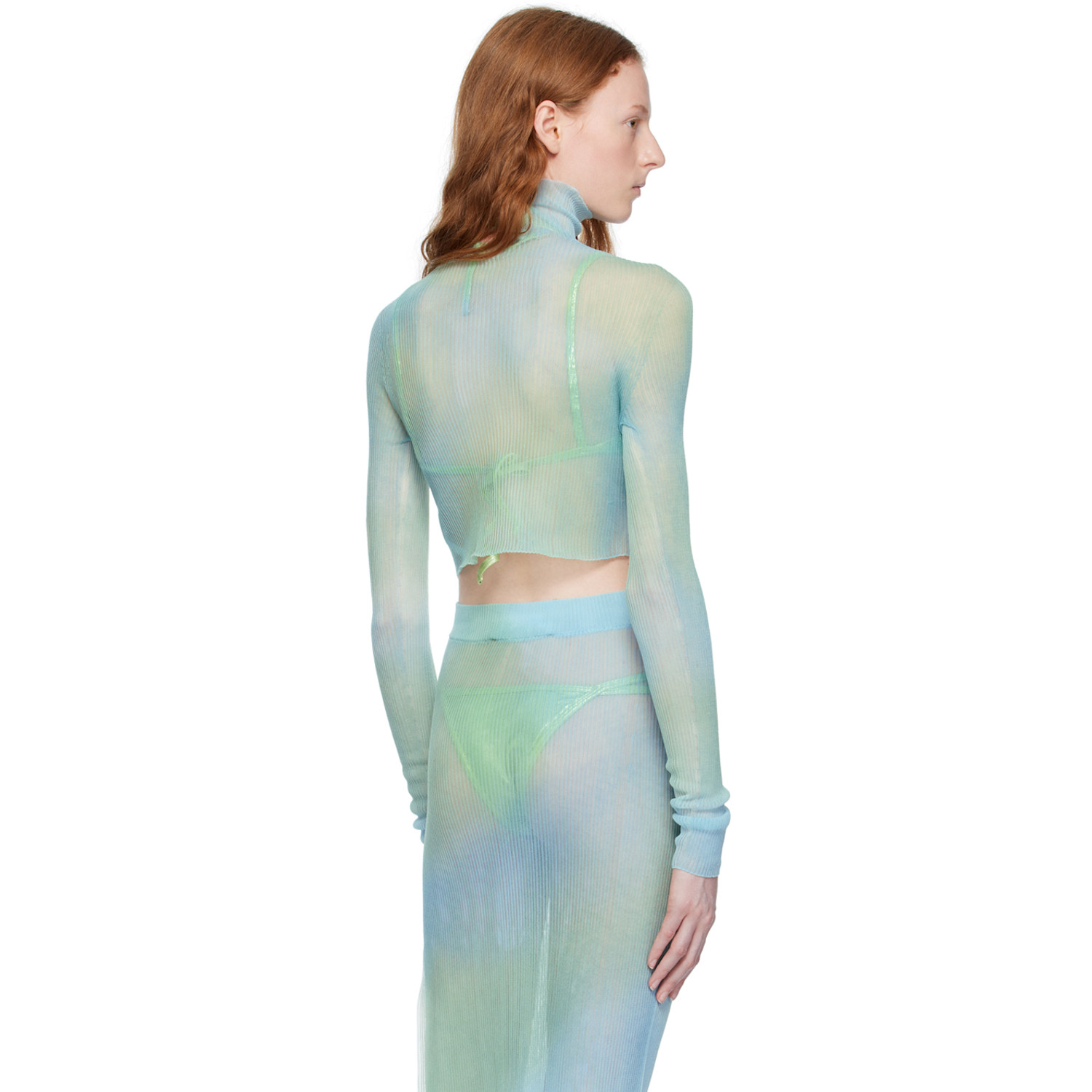  Off-white Blue Tie-dye Turtleneck 