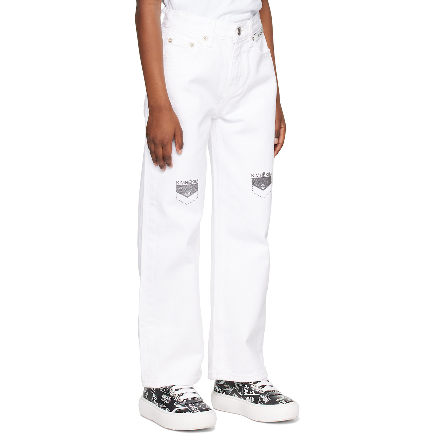  KimhĒkim Kids White Pocket Stamped Jeans 