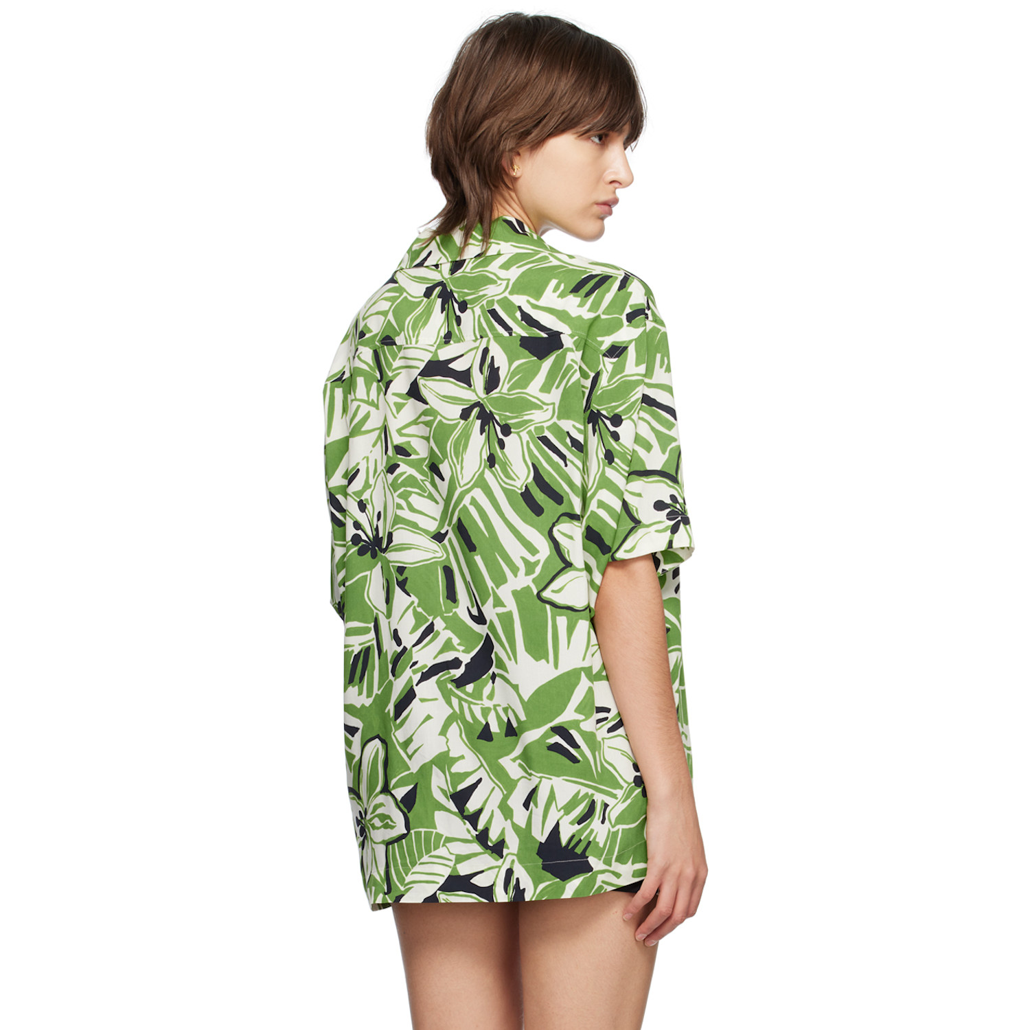  Palm Angels Green & White Hibiscus Bowling Shirt 