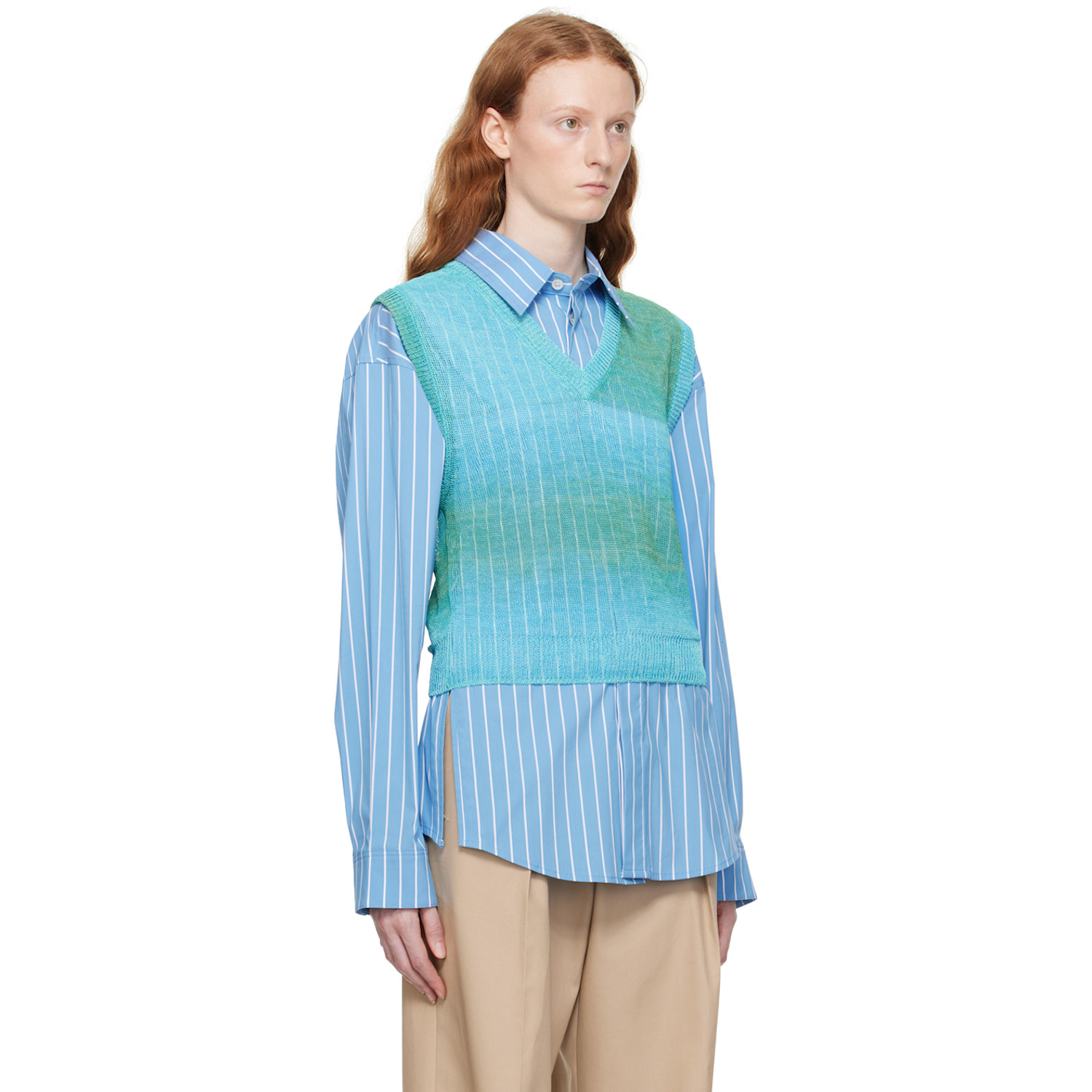  Wooyoungmi Blue Gradient Stripe Vest 