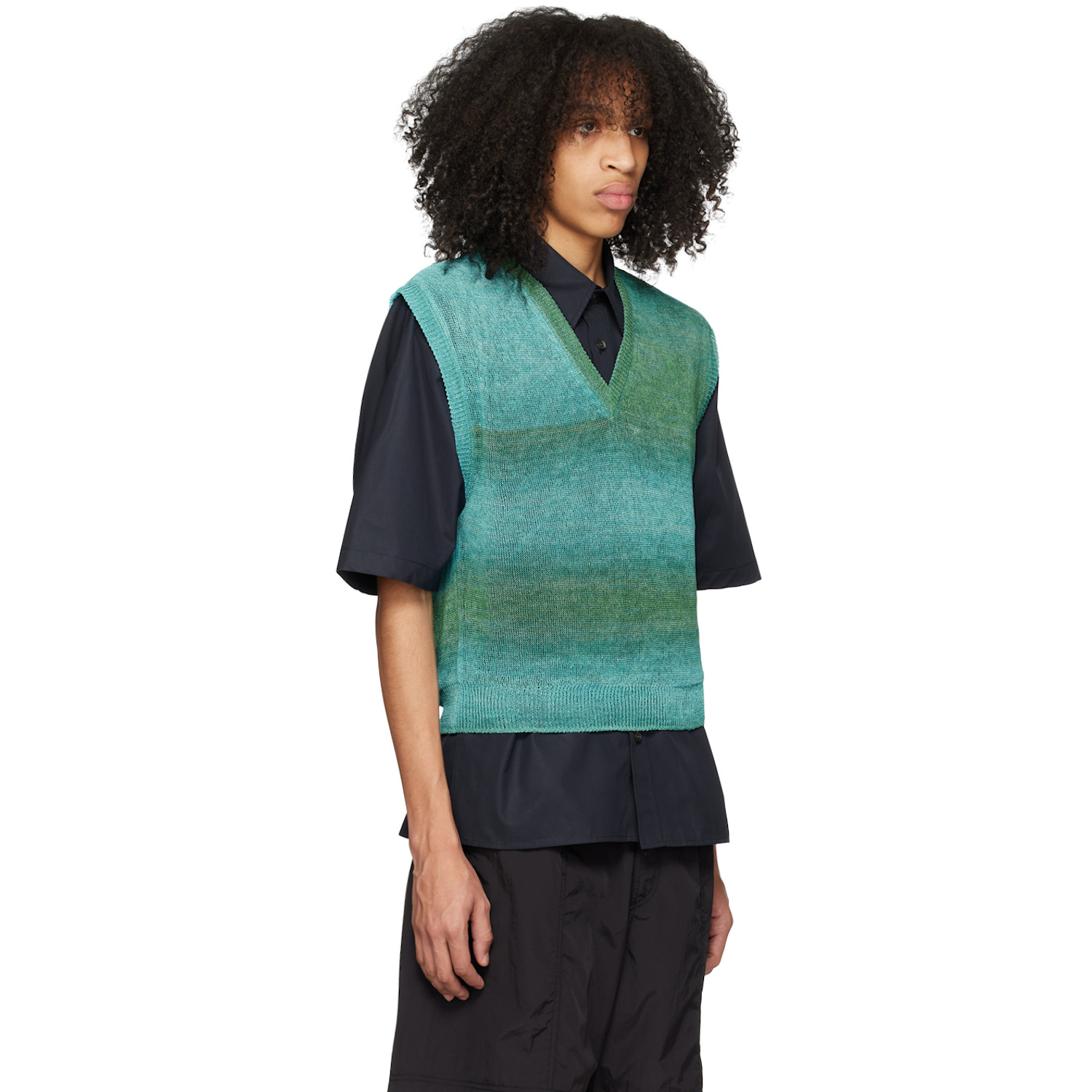  Wooyoungmi Green & Blue Gradient Stripe Vest 