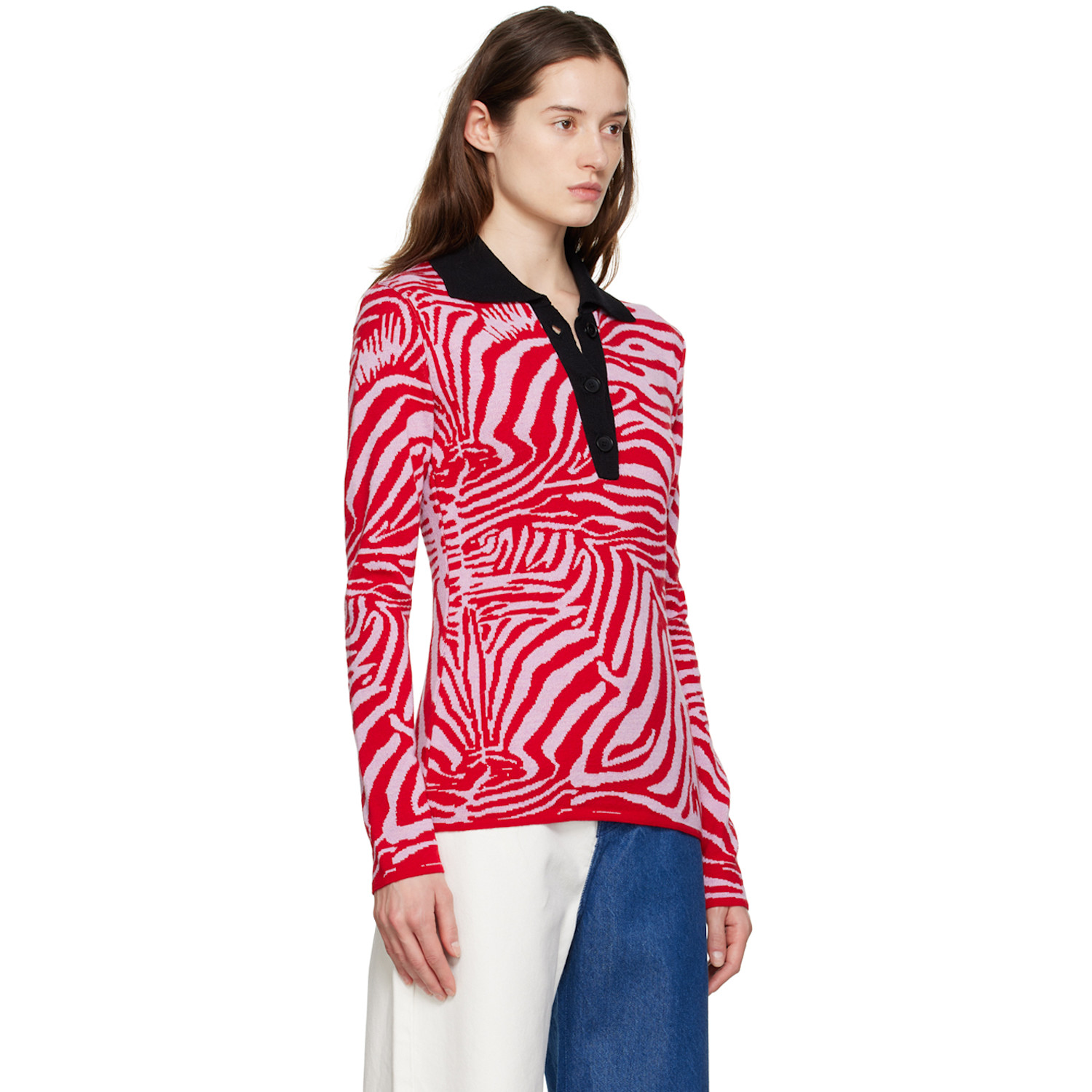  Marques Almeida Red & Pink Three-button Polo 