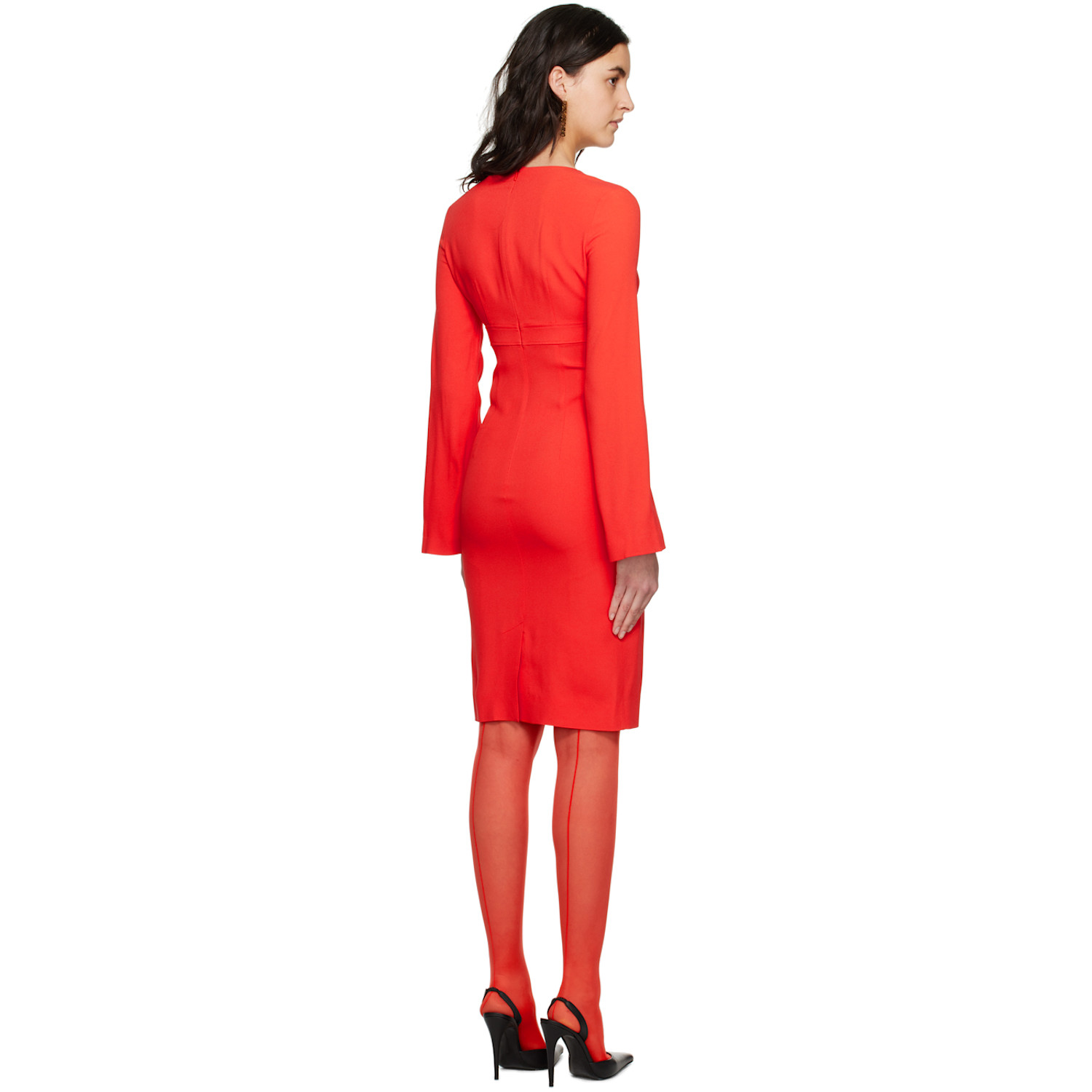  Moschino Red Double Smiley V-neck Midi Dress 