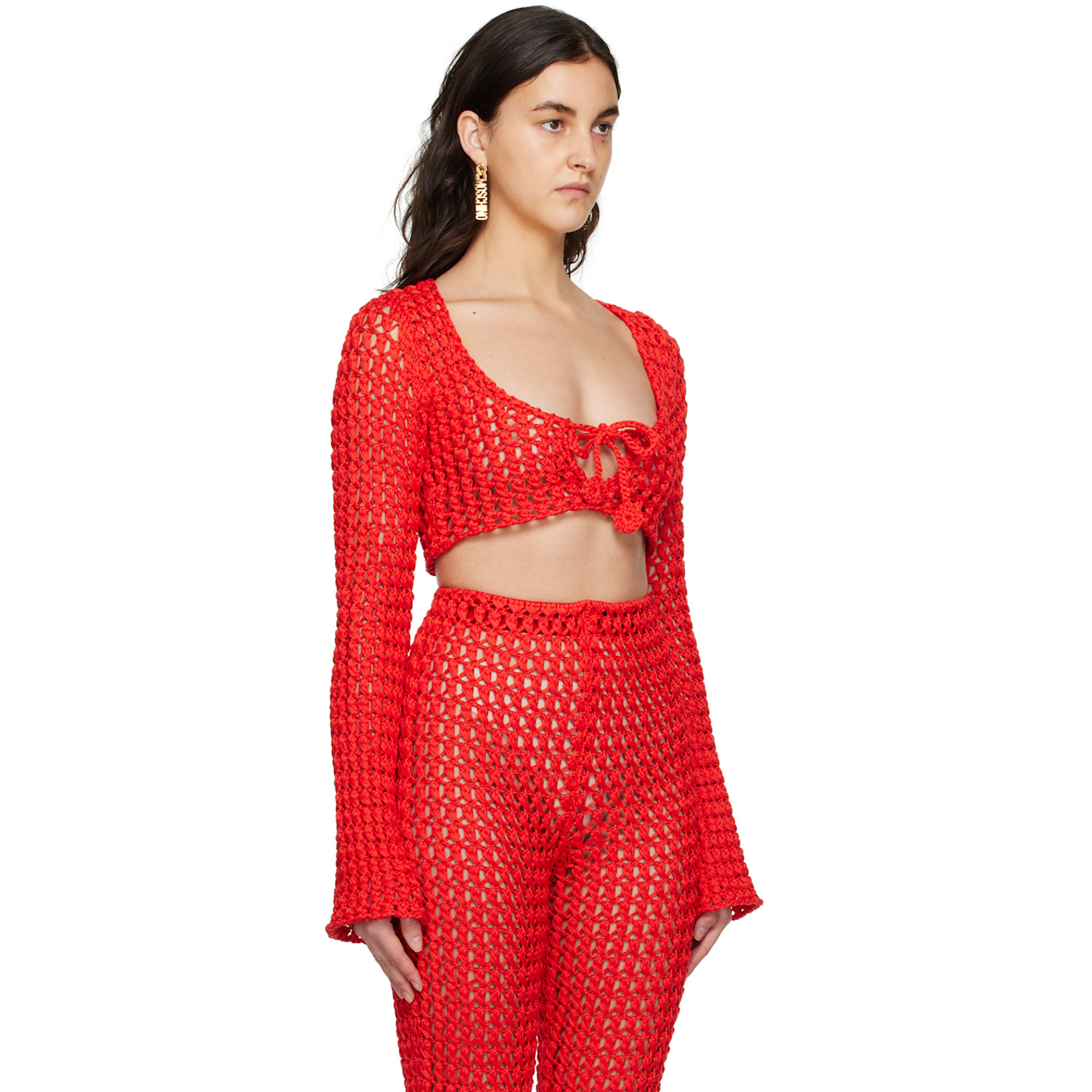  Moschino Red Cropped Long Sleeve T-shirt 