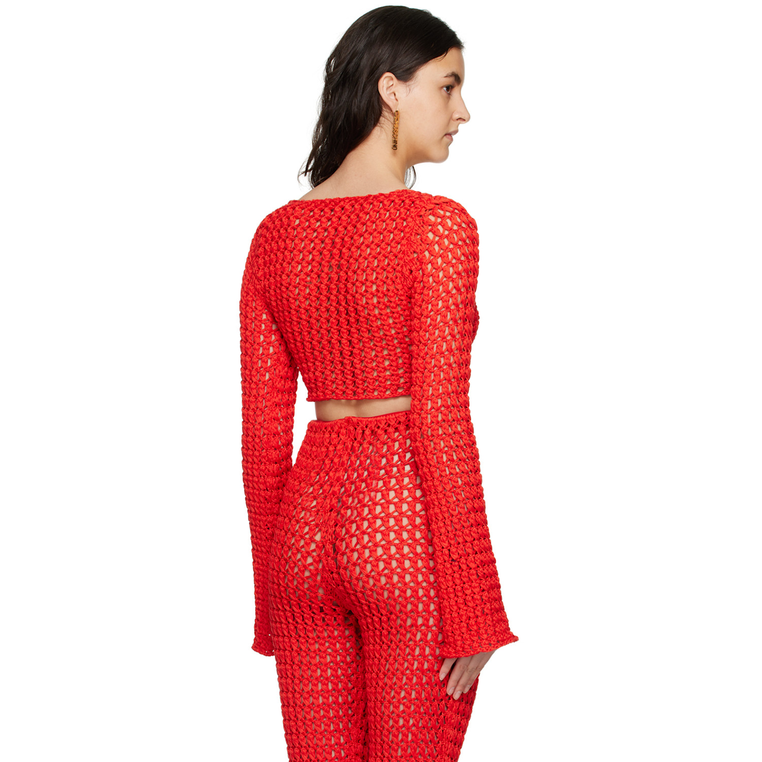  Moschino Red Cropped Long Sleeve T-shirt 