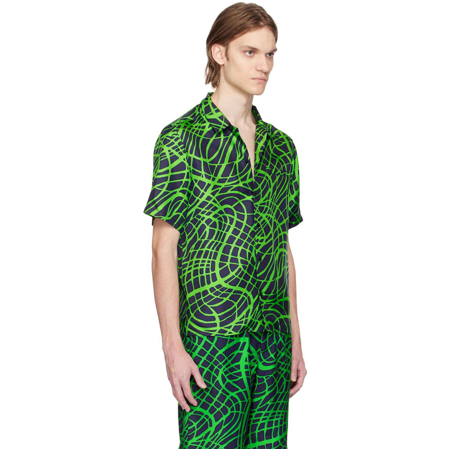  Moschino Navy & Green Wave Shirt 