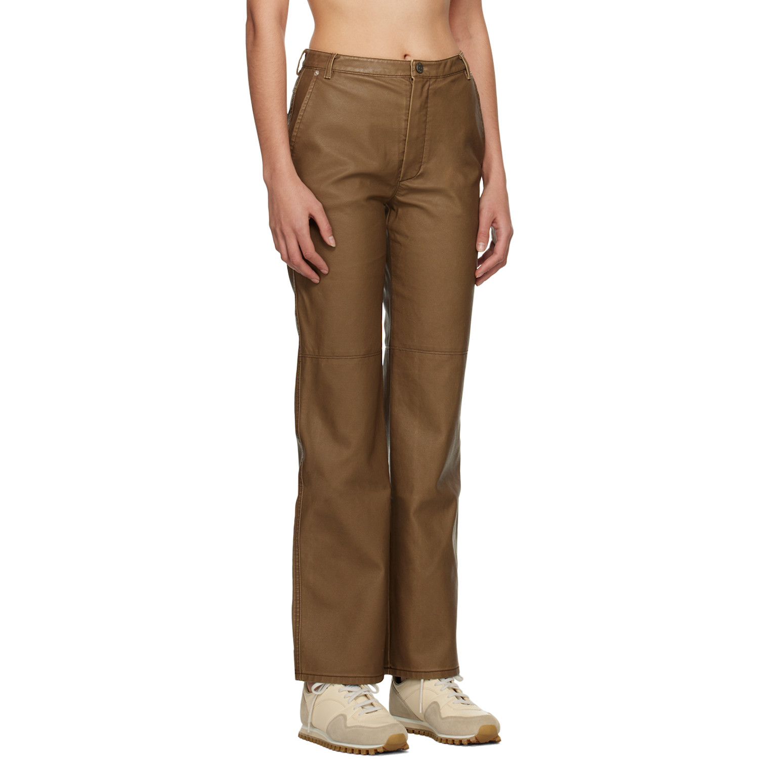  Open Yy Brown Straight-leg Faux-leather Trousers 