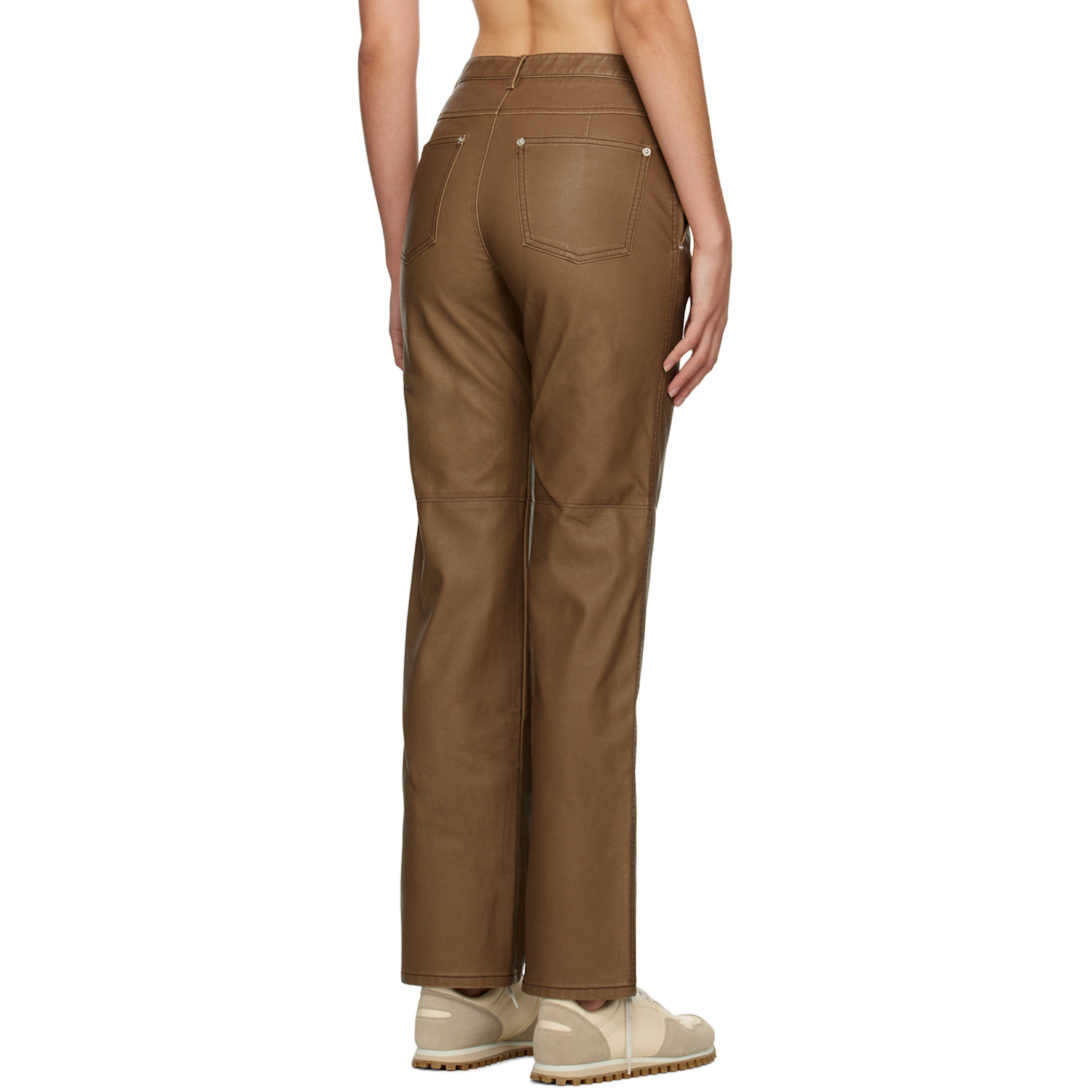  Open Yy Brown Straight-leg Faux-leather Trousers 