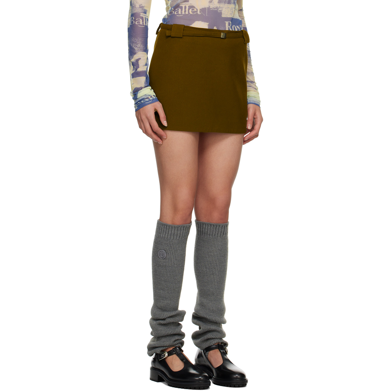  Open Yy Khaki Belted Miniskirt 