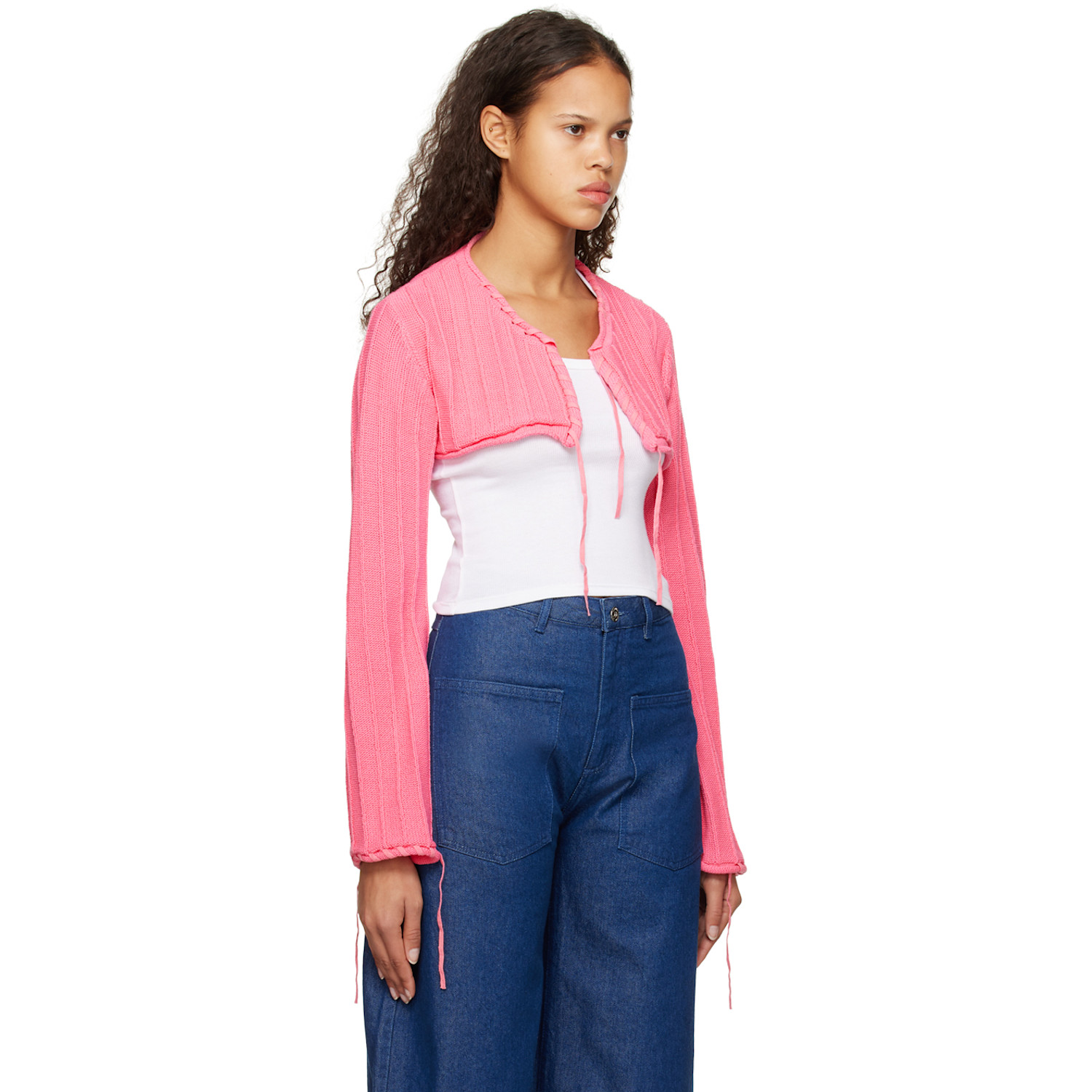  Open Yy Pink Drawstring Cardigan 