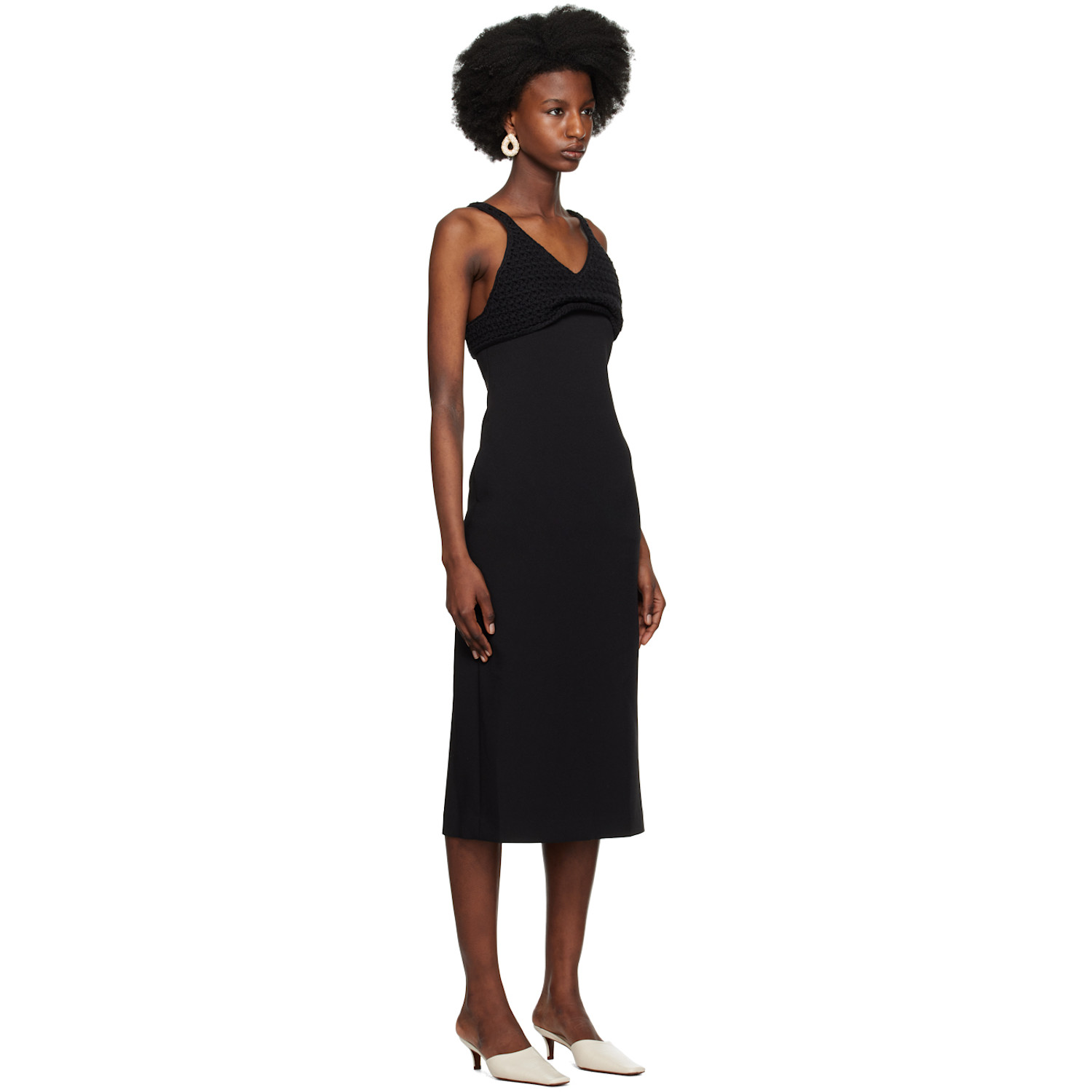  Recto Black Chunky Bra Top Patch Midi Dress 