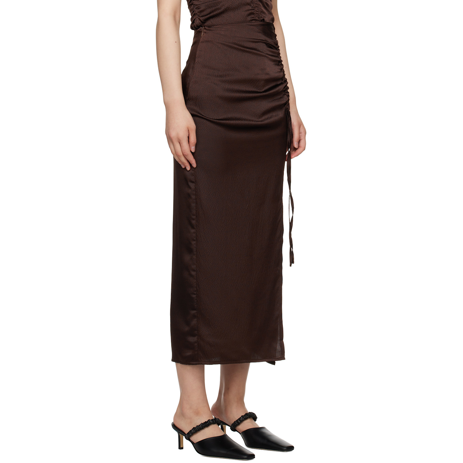 Elleme Brown Ruched Midi Skirt 